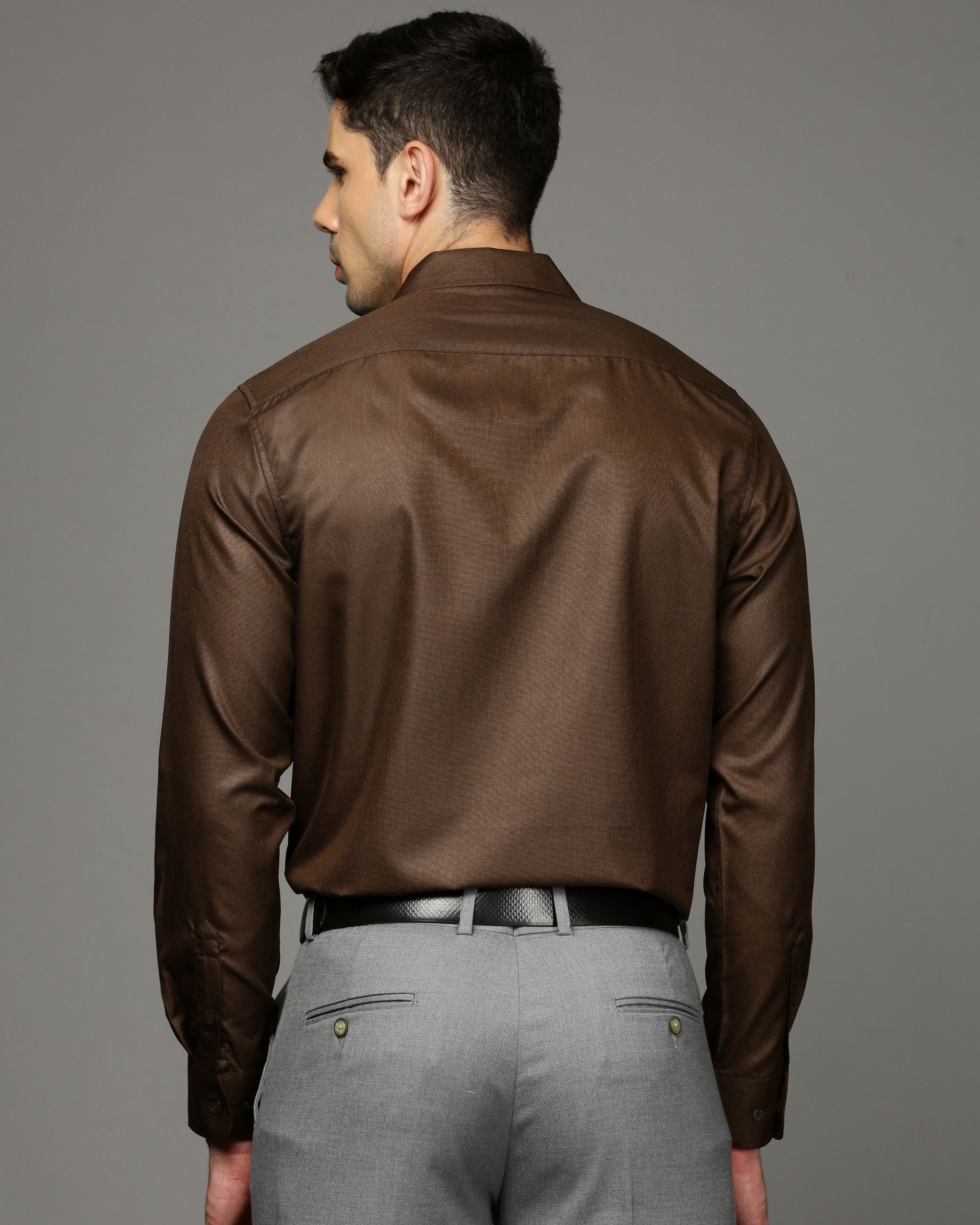 Men Brown Cotton Blend Slim Shirt