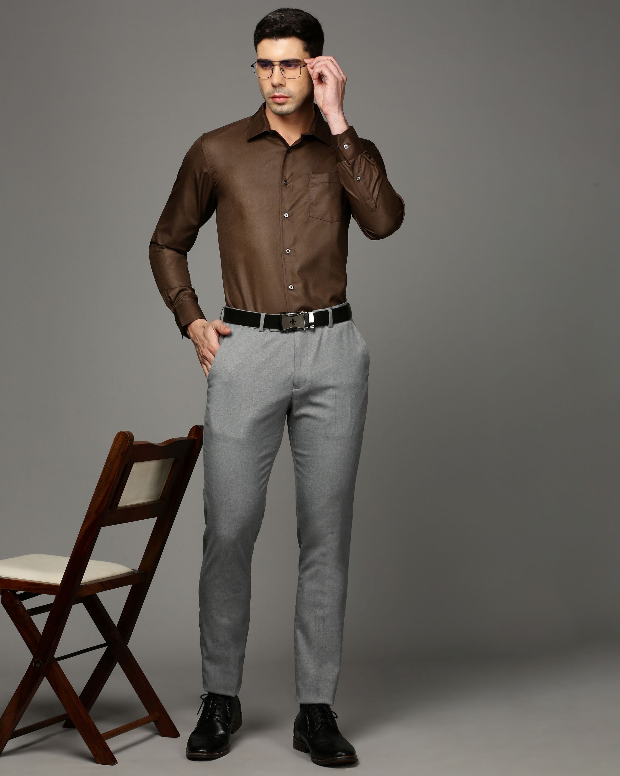 Men Brown Cotton Blend Slim Shirt
