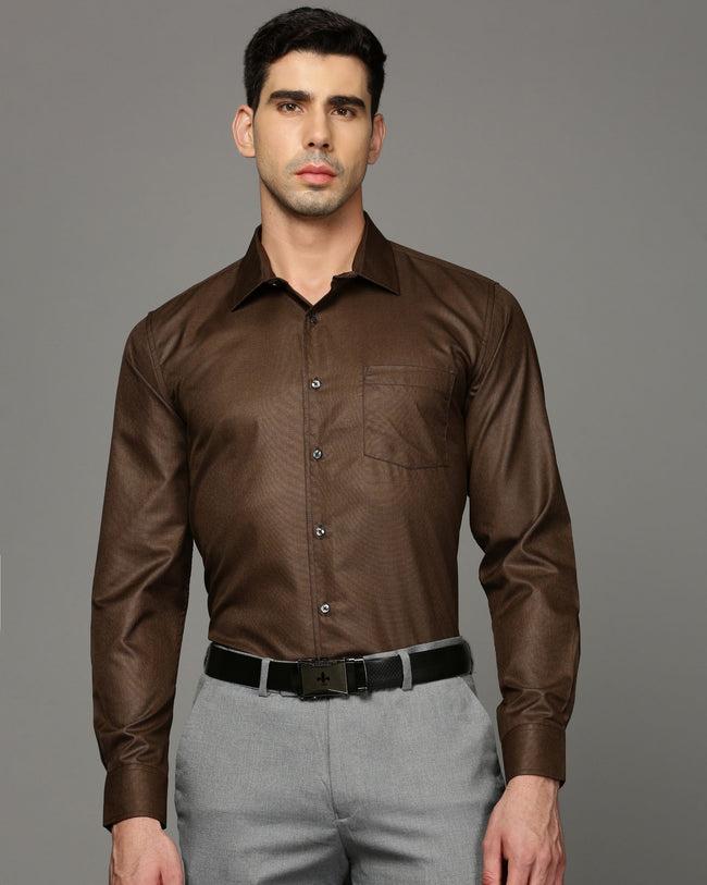 Men Brown Cotton Blend Slim Shirt