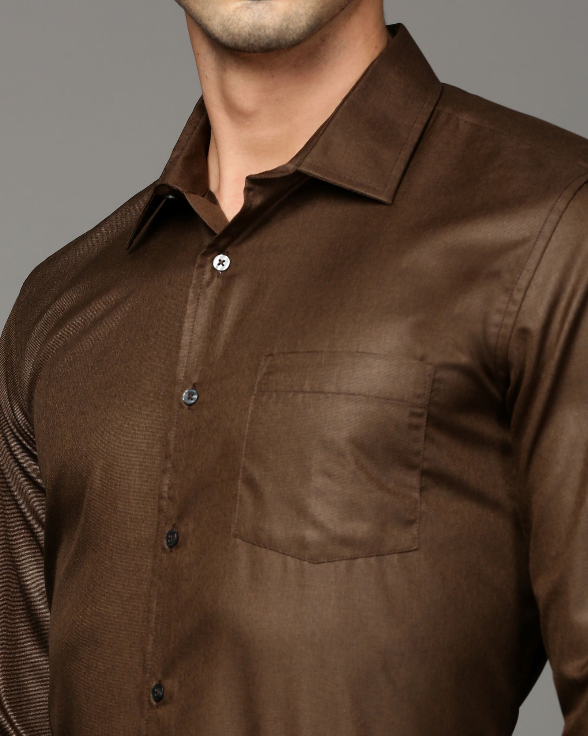 Men Brown Cotton Blend Slim Shirt