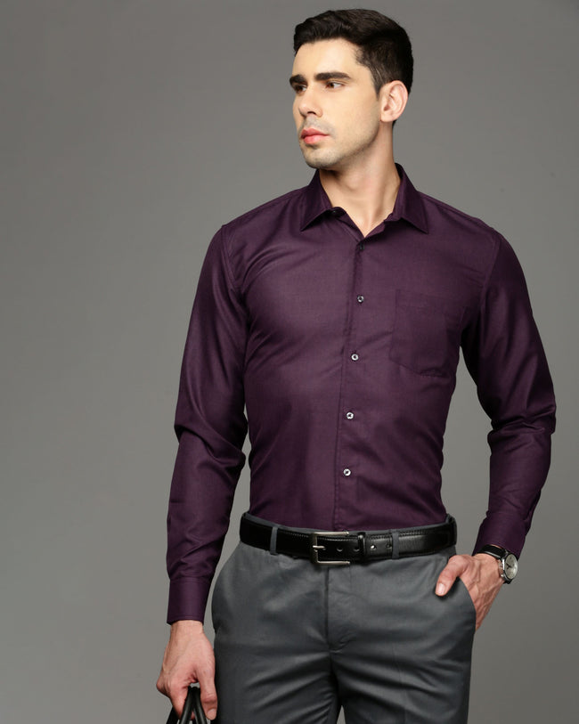 Men Purple Cotton Blend Slim Shirt
