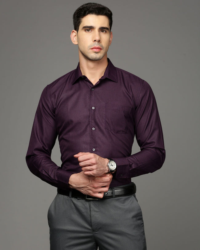 Men Purple Cotton Blend Slim Shirt
