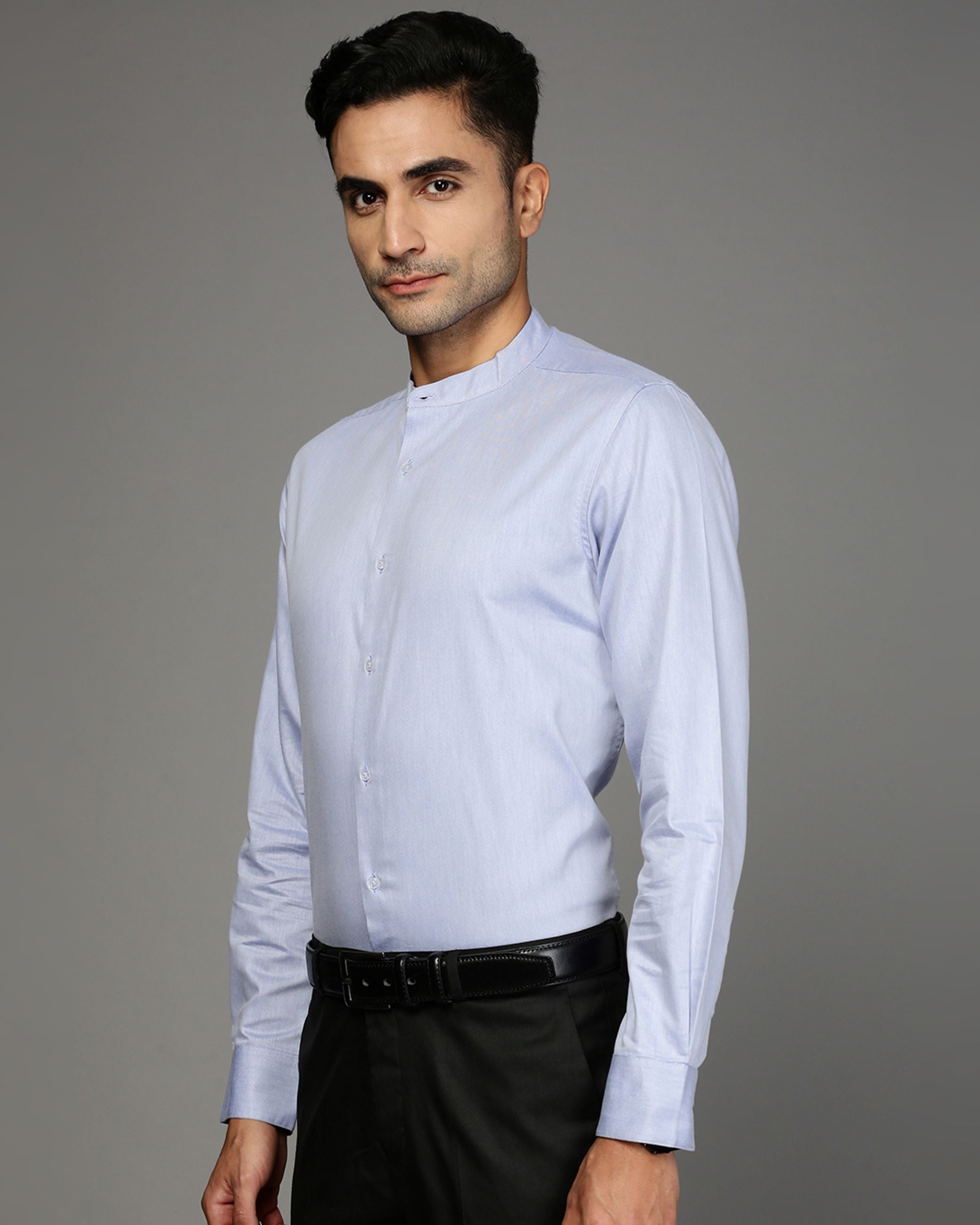 Men Blue Cotton Blend Slim Shirt