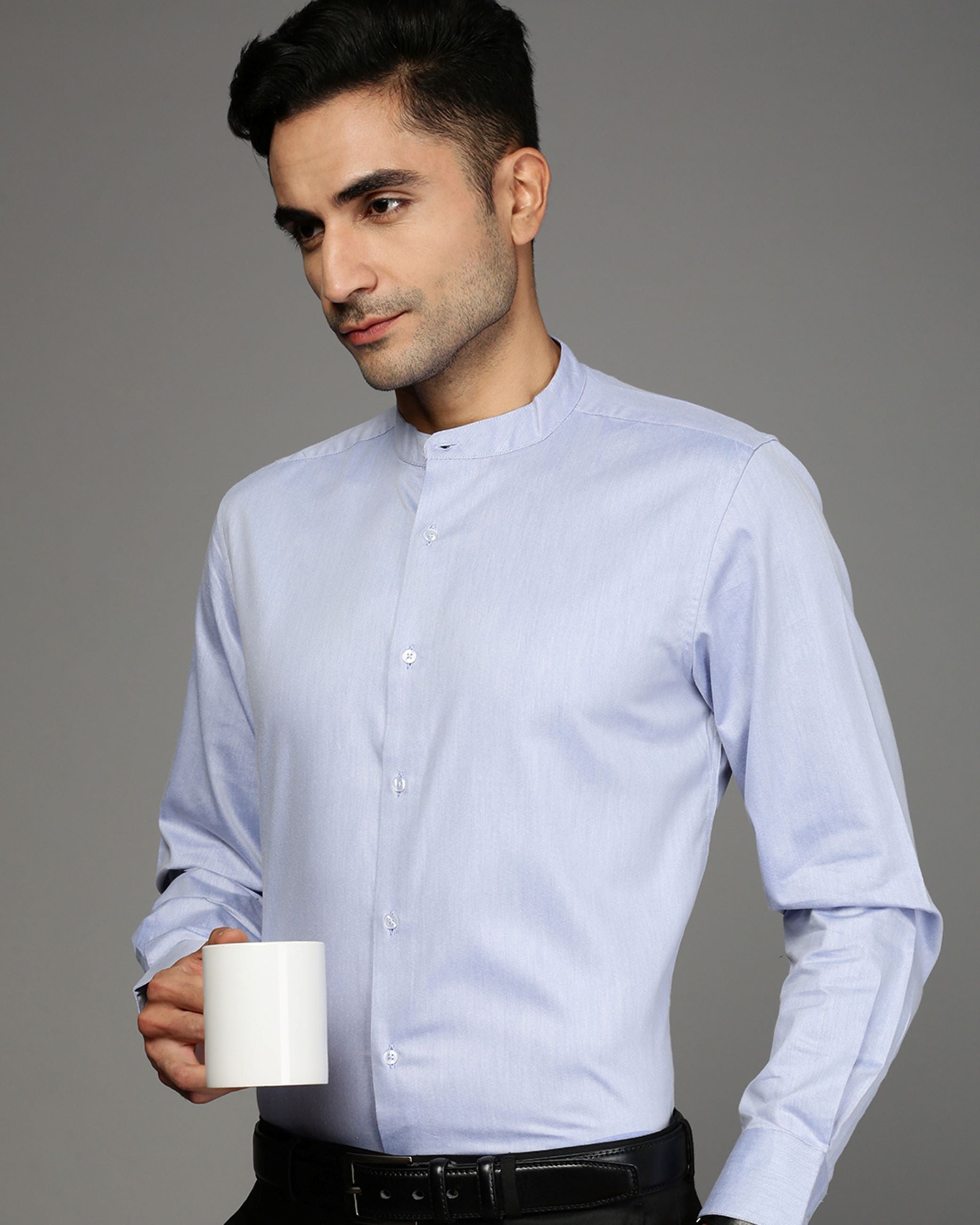 Men Blue Cotton Blend Slim Shirt