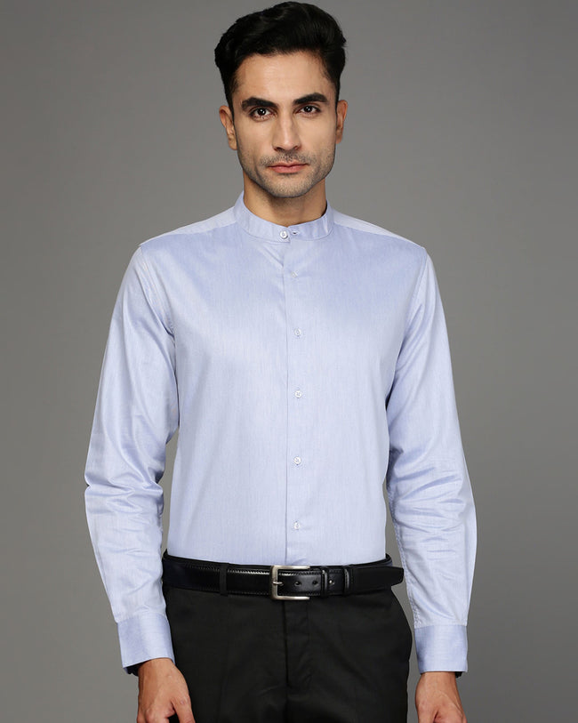 Men Blue Cotton Blend Slim Shirt