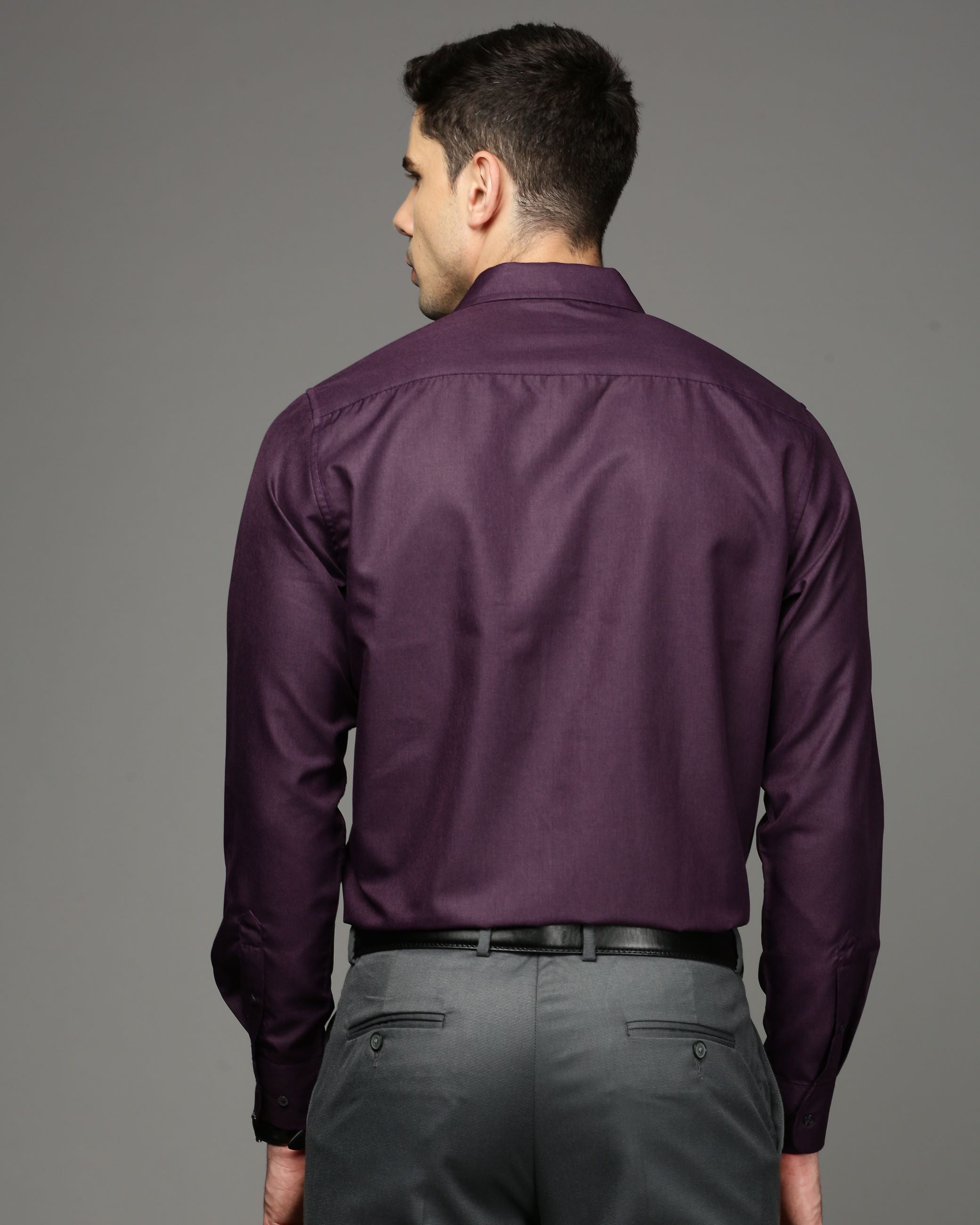 Men Purple Cotton Blend Slim Shirt