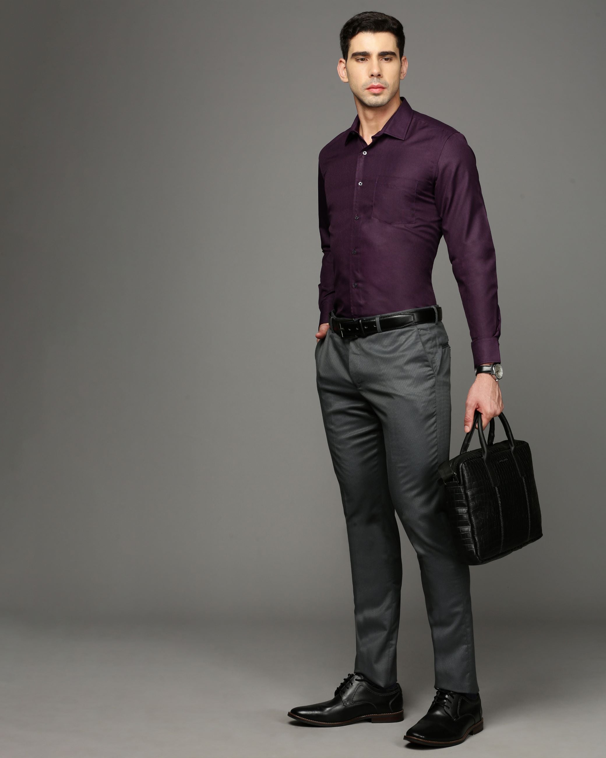 Men Purple Cotton Blend Slim Shirt