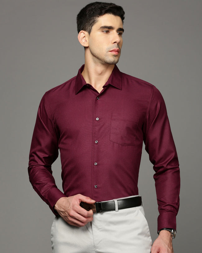 Men Magenta Cotton Blend Slim Shirt