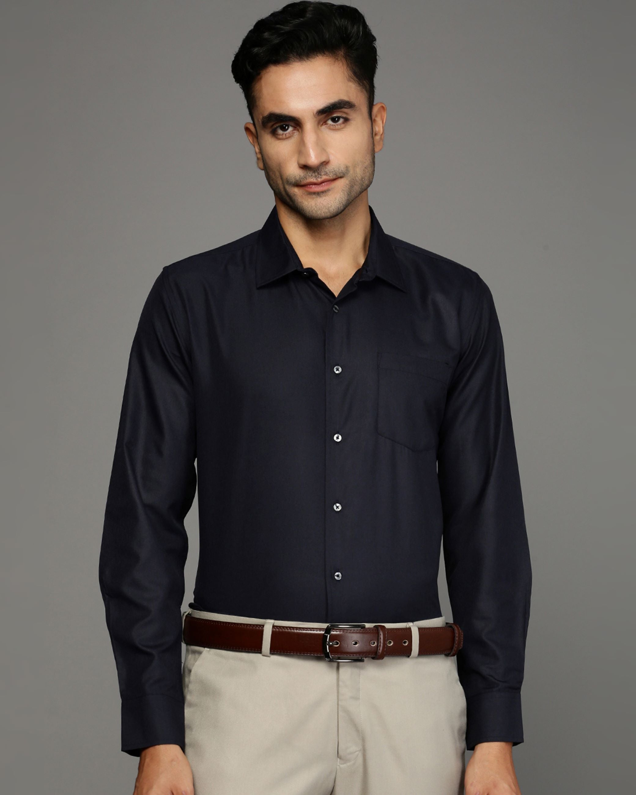 Men Blue Cotton Blend Slim Shirt