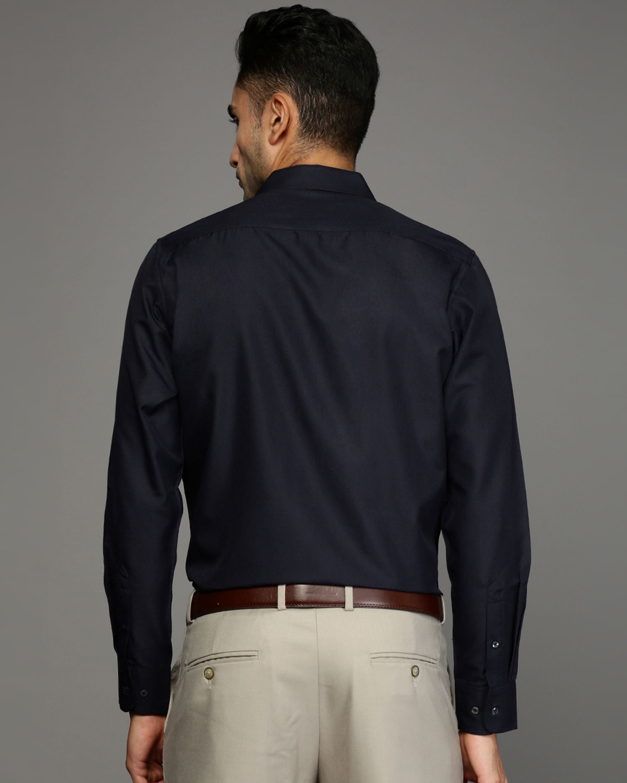 Men Blue Cotton Blend Slim Shirt