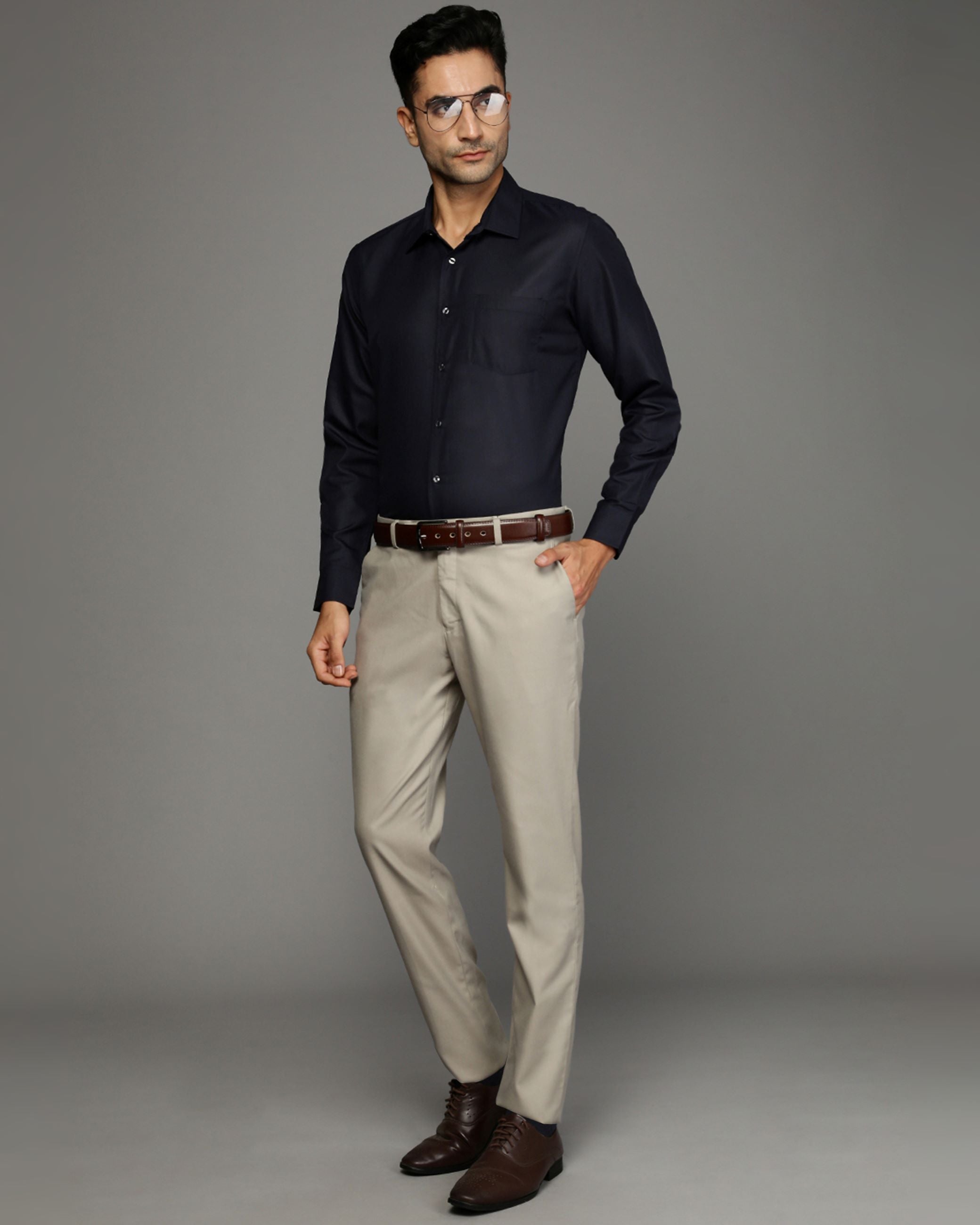 Men Blue Cotton Blend Slim Shirt