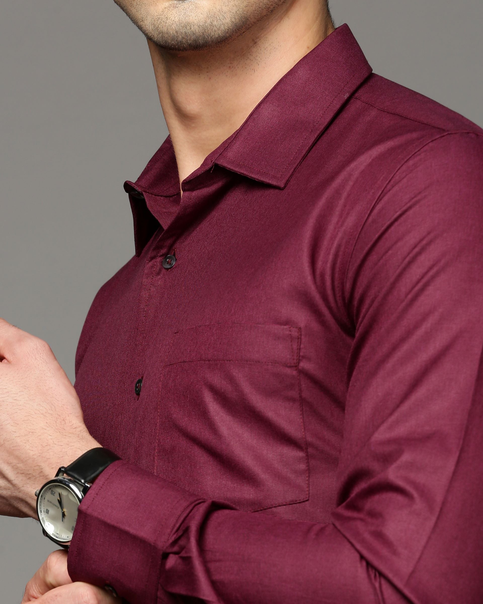 Men Magenta Cotton Blend Slim Shirt
