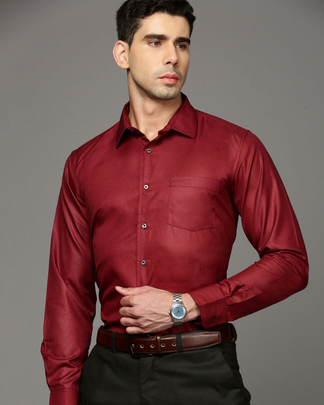 Men Red Cotton Blend Slim Shirt