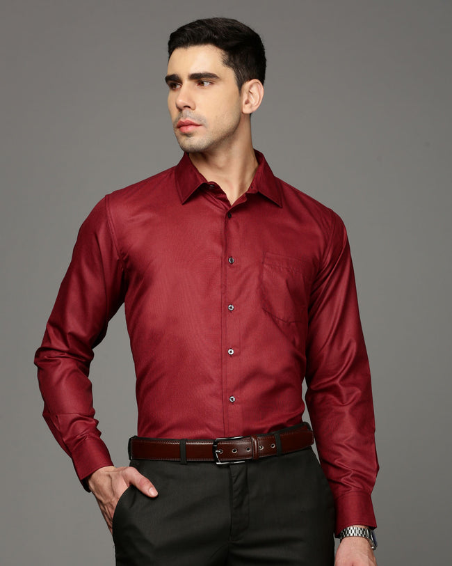 Men Red Cotton Blend Slim Shirt