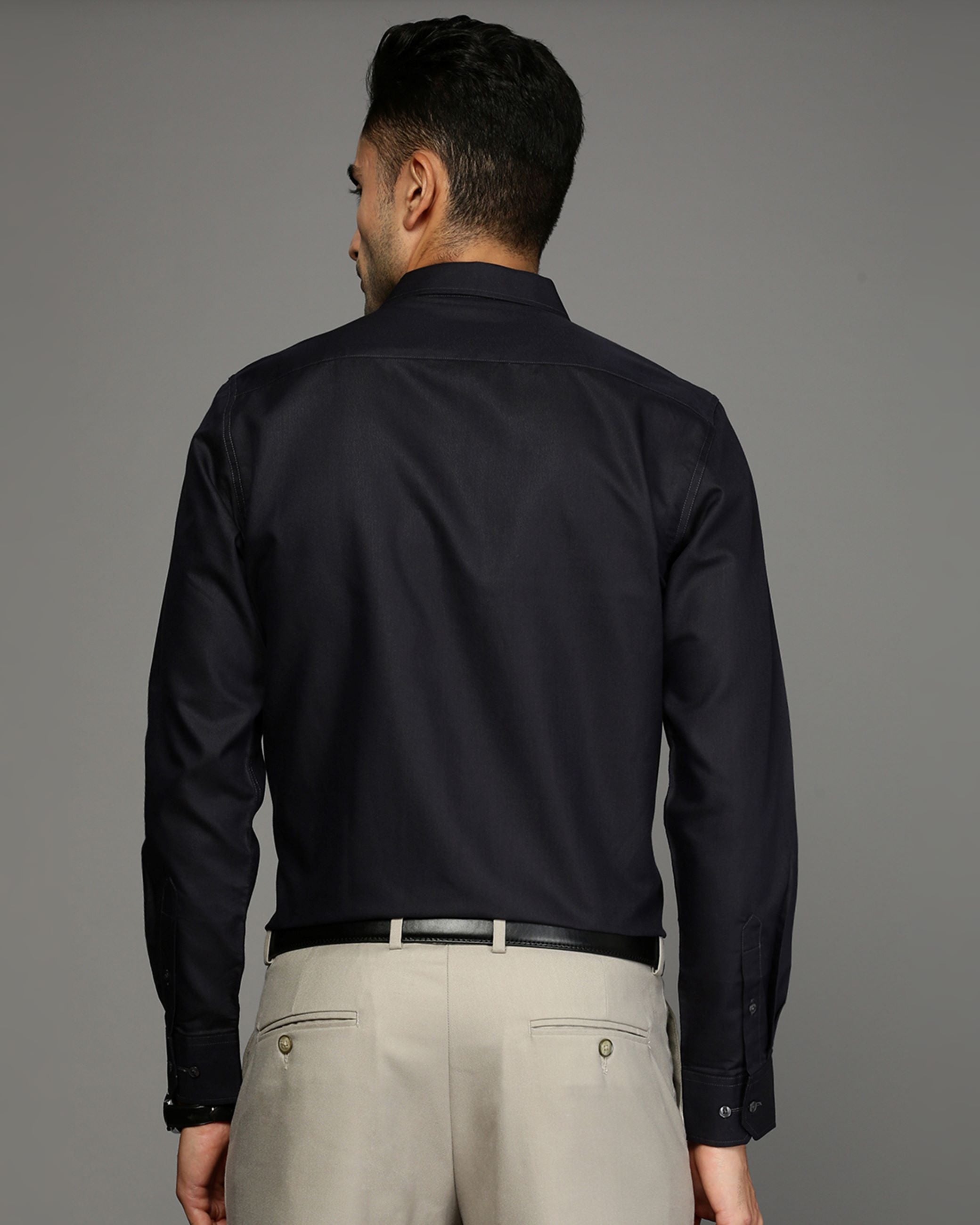Men Black Cotton Blend Slim Shirt
