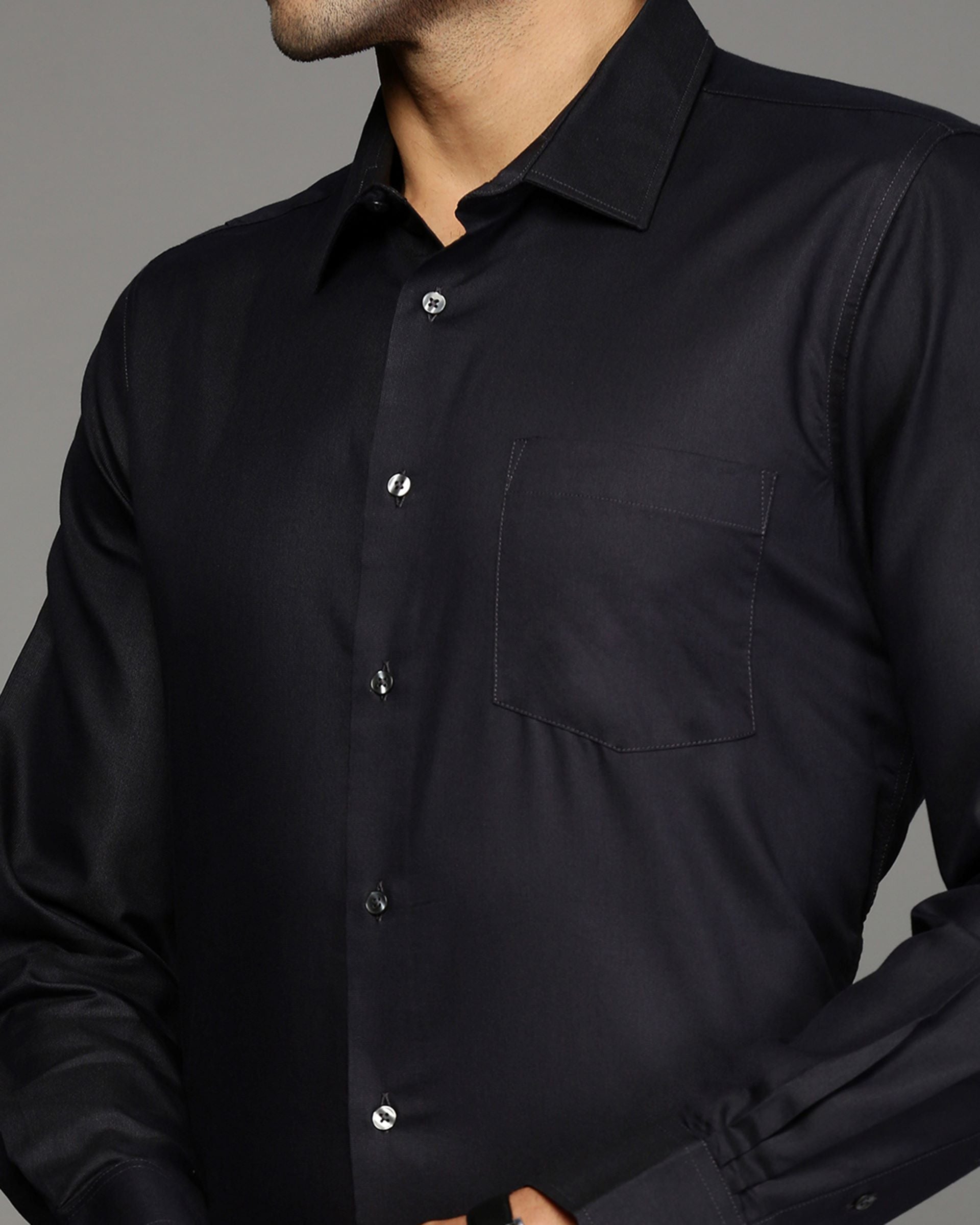 Men Black Cotton Blend Slim Shirt