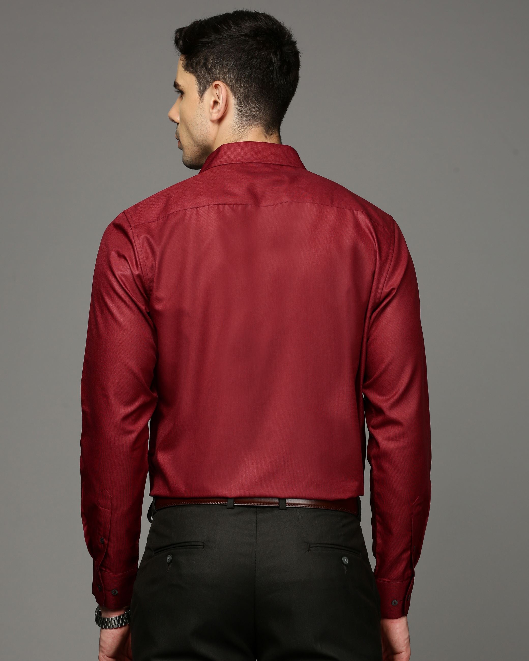 Men Red Cotton Blend Slim Shirt