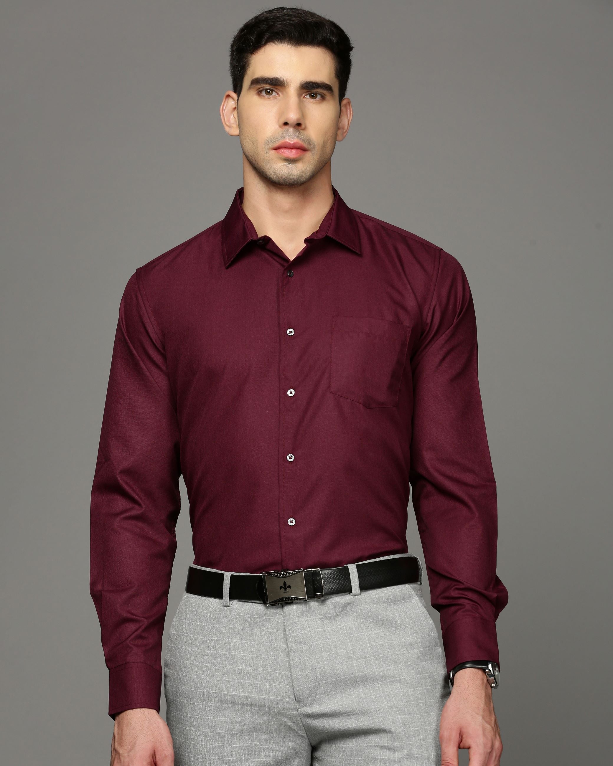 Men Purple Cotton Blend Slim Shirt