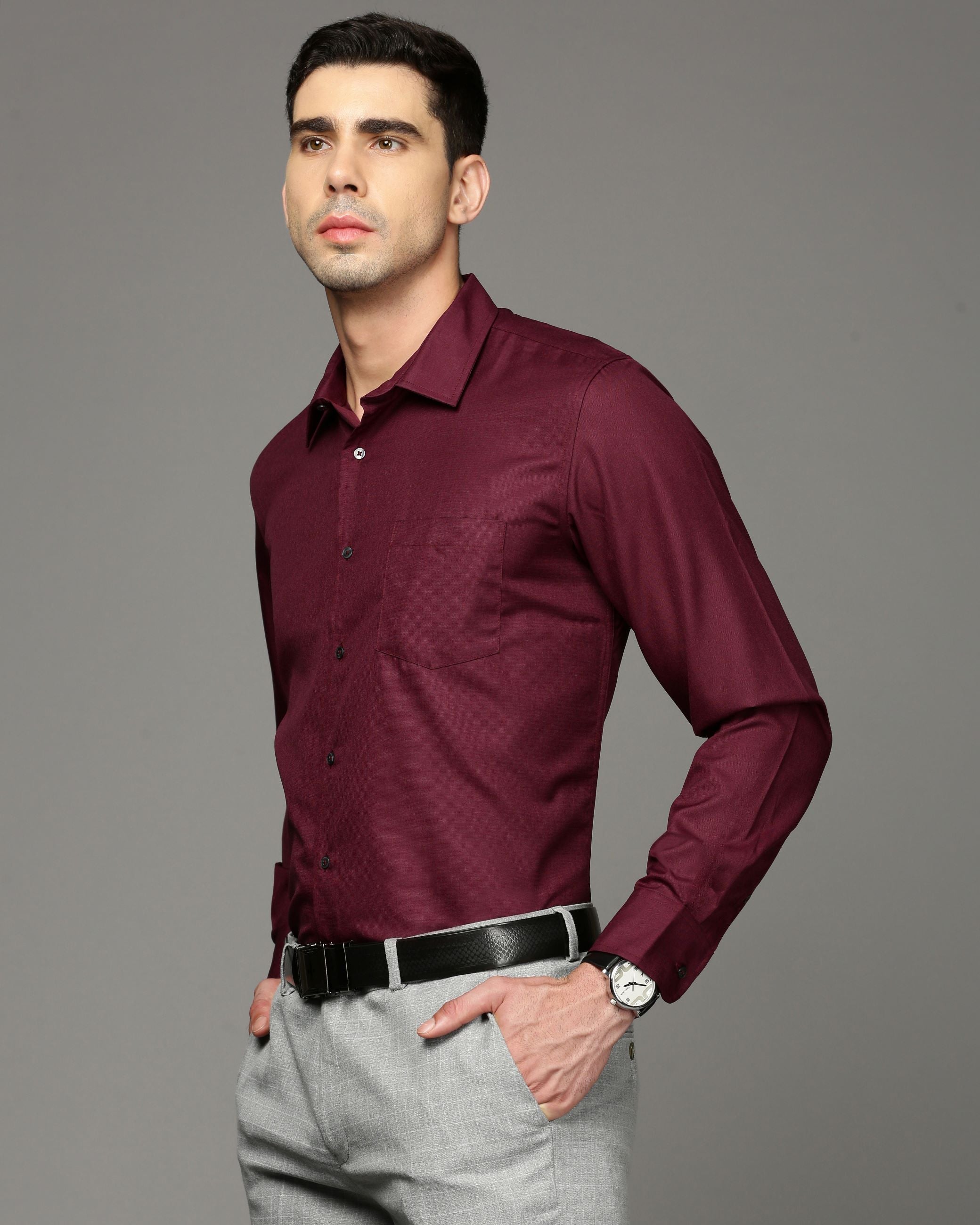 Men Purple Cotton Blend Slim Shirt