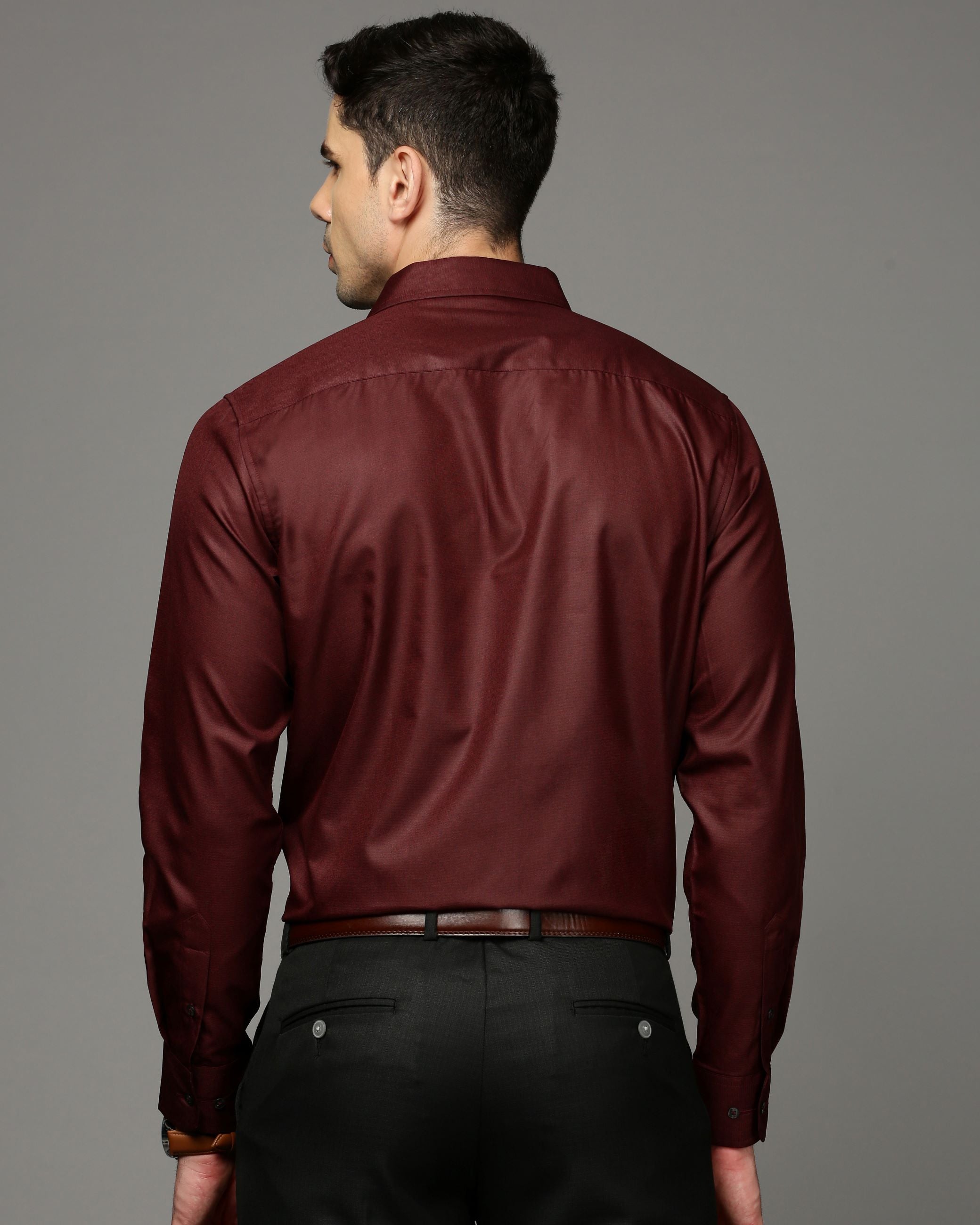 Men Maroon Cotton Blend Slim Shirt