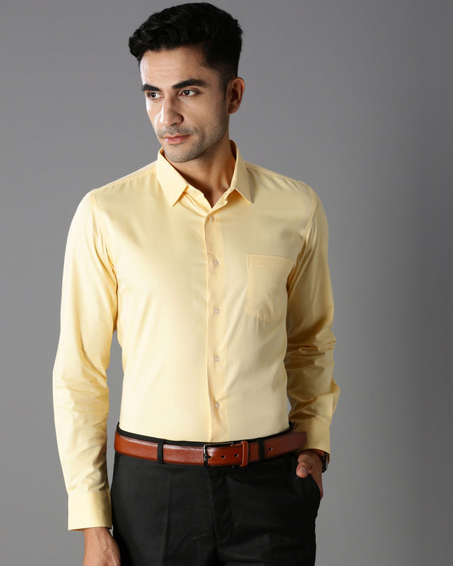Men Yellow Cotton Blend Slim Shirt