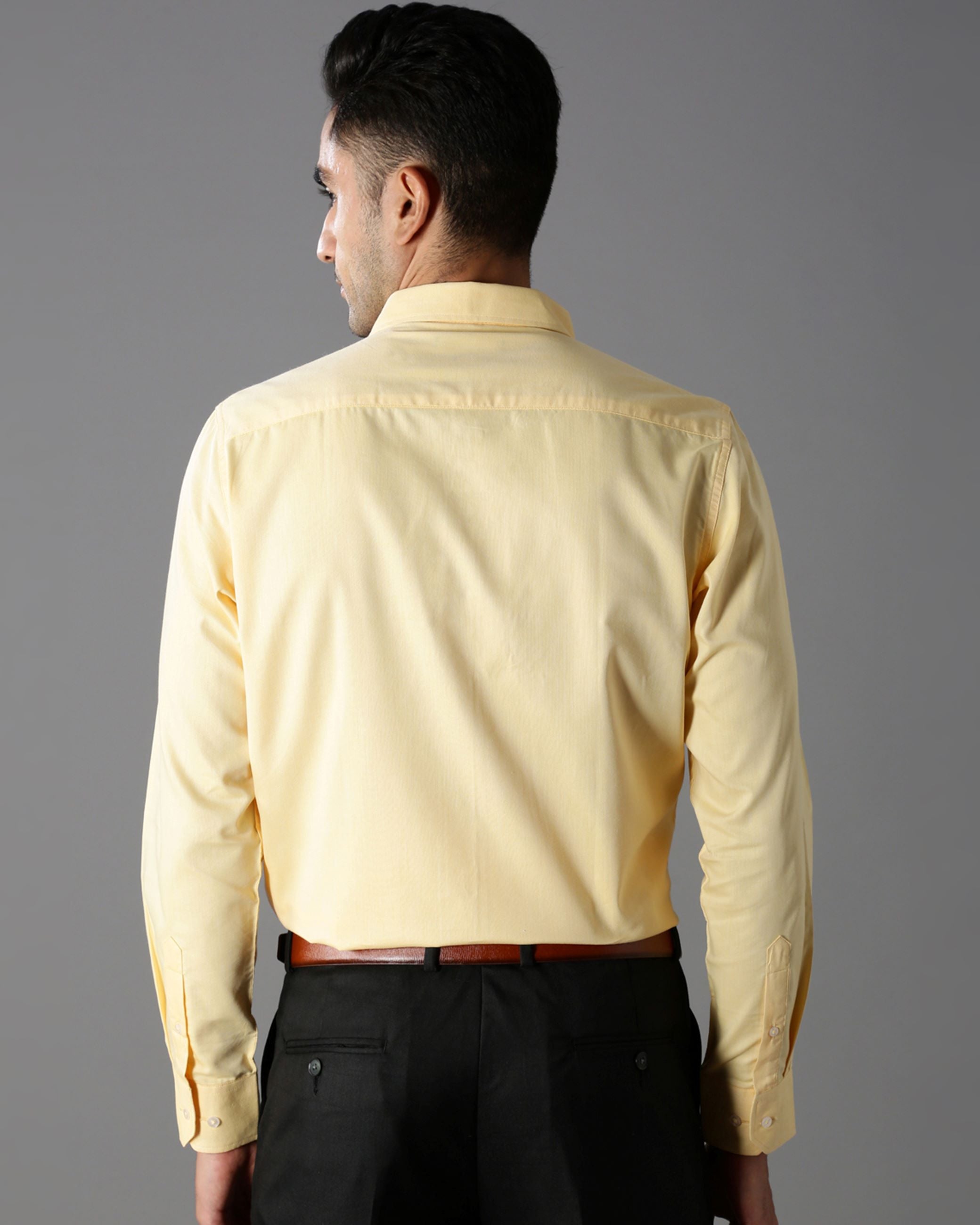 Men Yellow Cotton Blend Slim Shirt