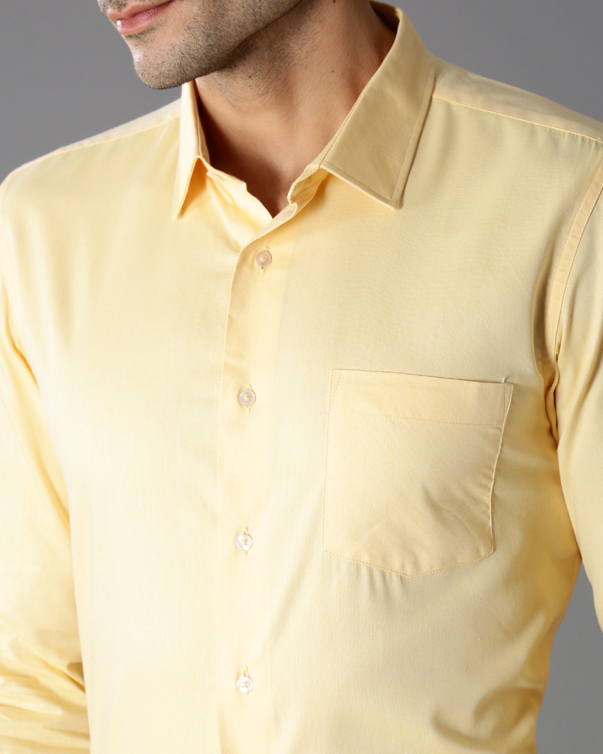 Men Yellow Cotton Blend Slim Shirt