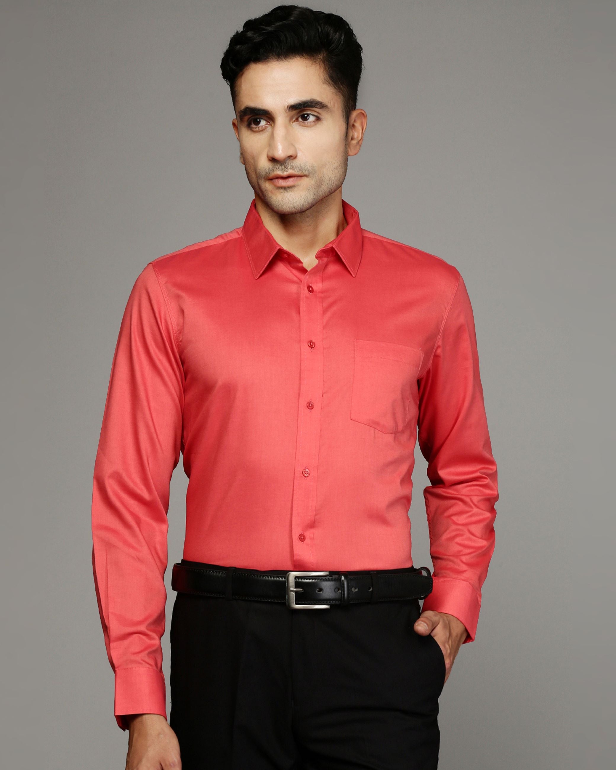 Men Orange Cotton Blend Slim Shirt