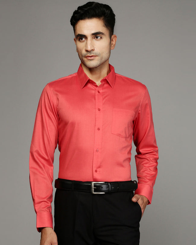 Men Orange Cotton Blend Slim Shirt