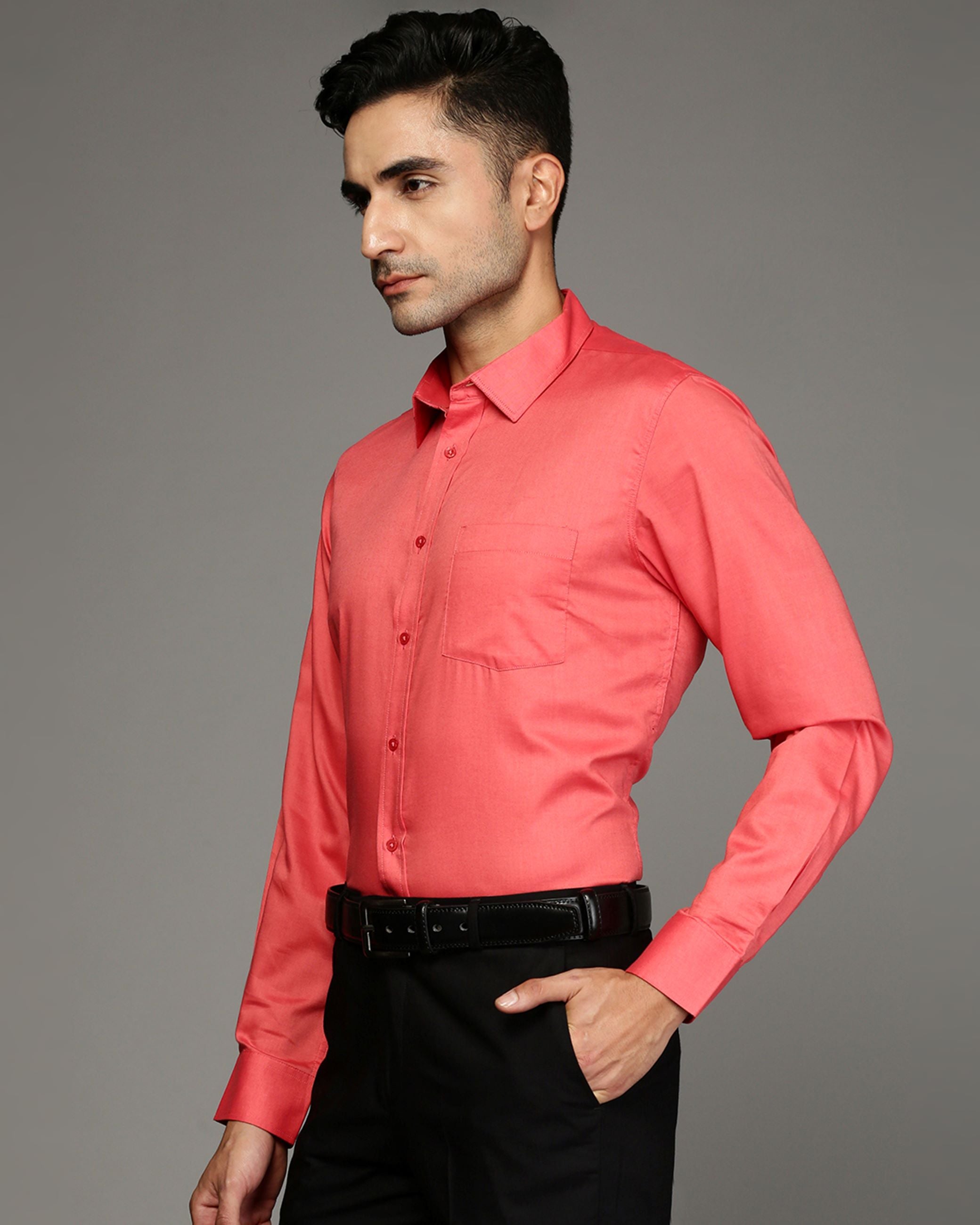 Men Orange Cotton Blend Slim Shirt