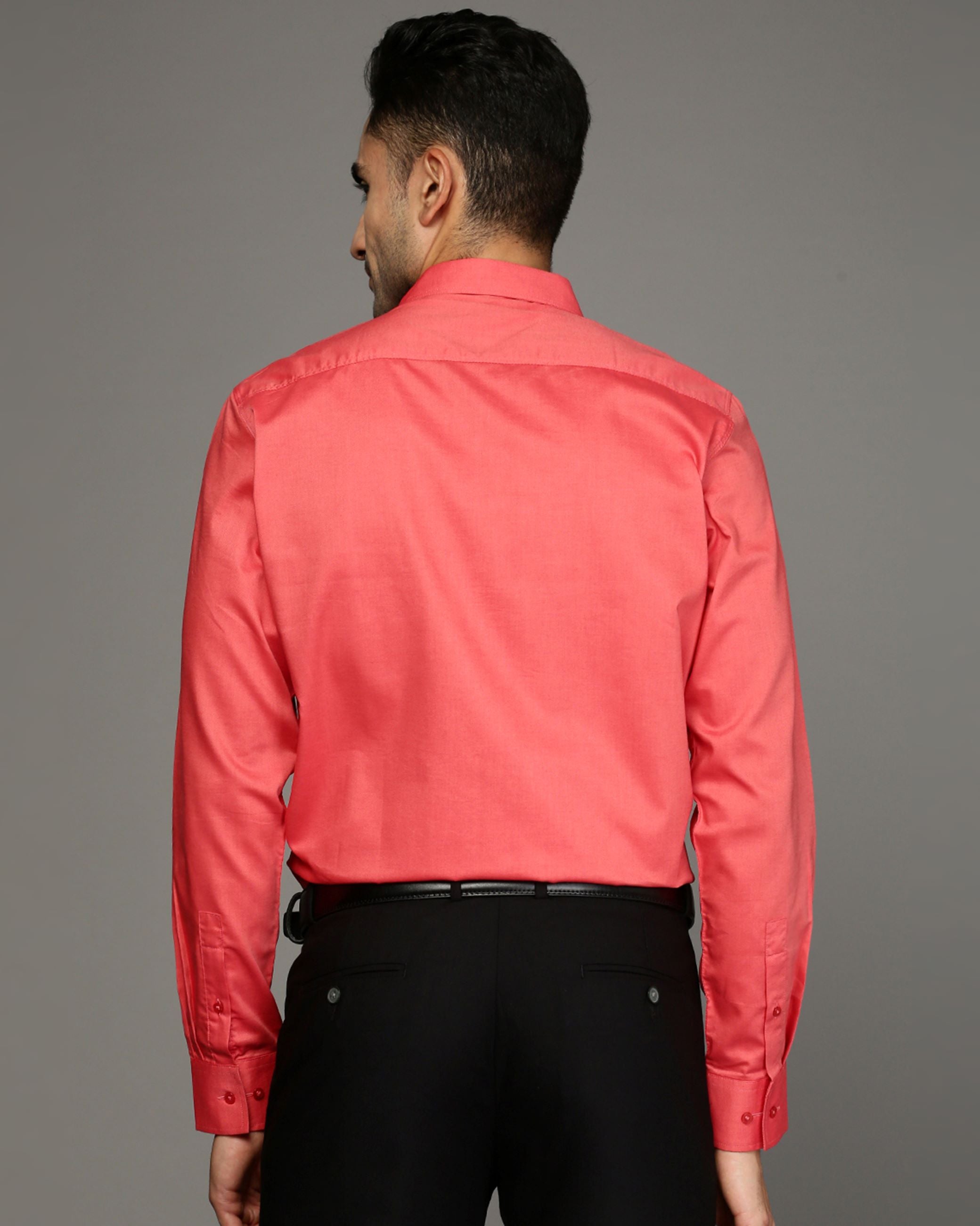 Men Orange Cotton Blend Slim Shirt