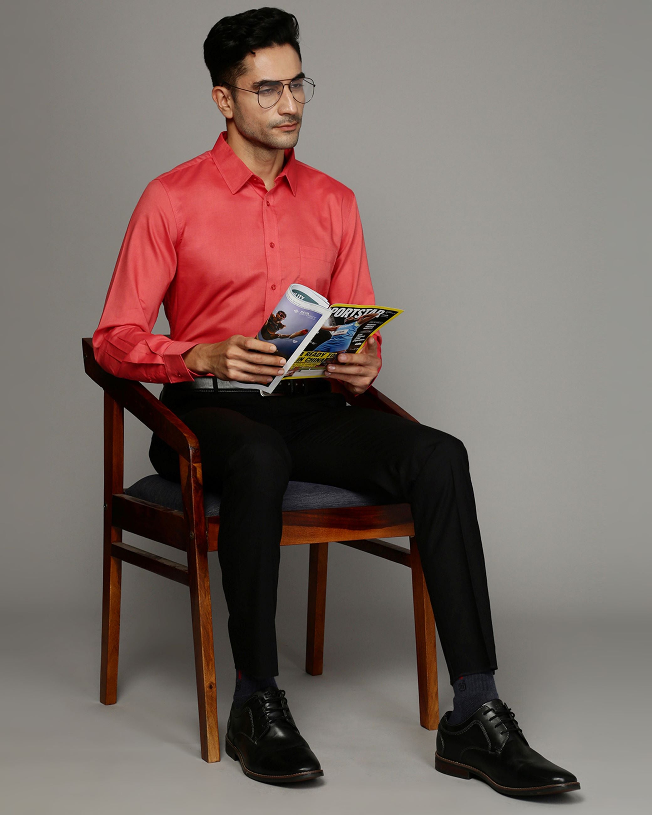 Men Orange Cotton Blend Slim Shirt