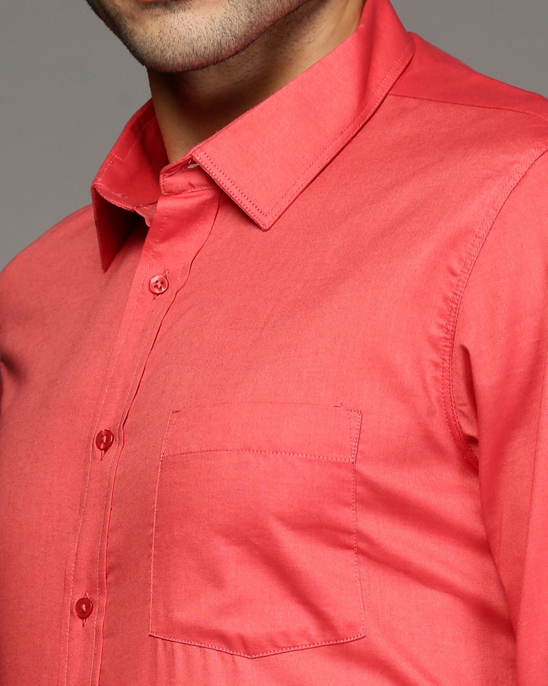 Men Orange Cotton Blend Slim Shirt