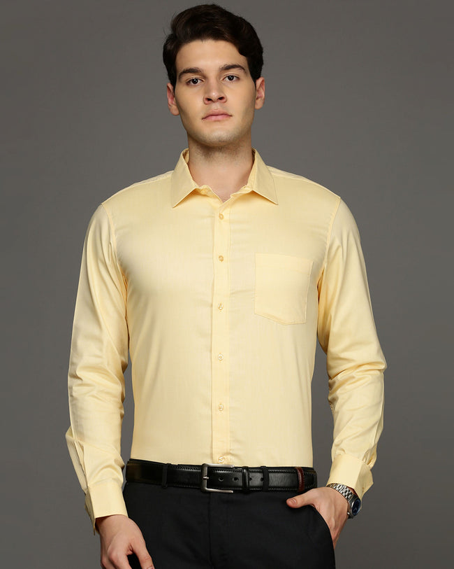 Men Yellow Cotton Blend Slim Shirt