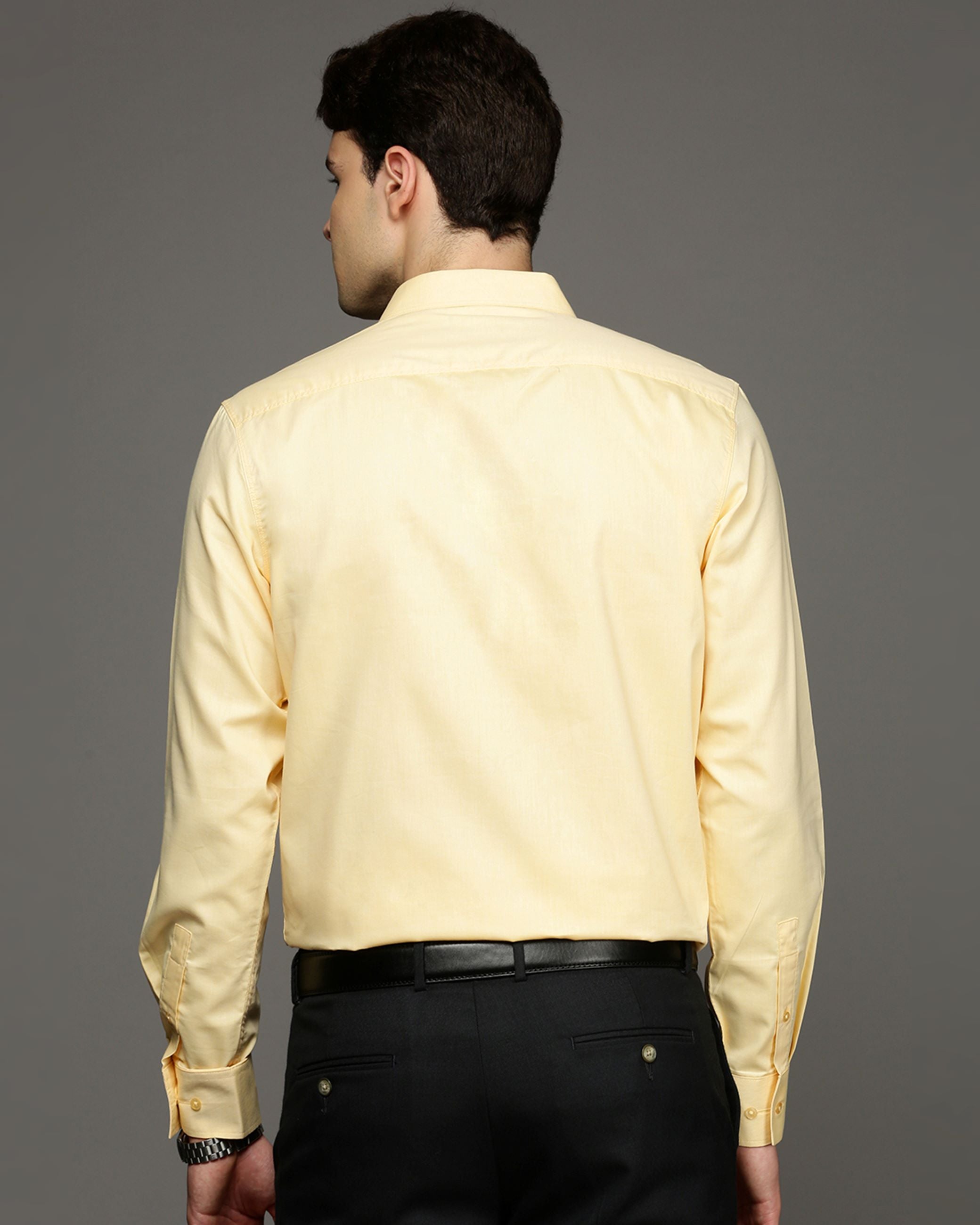 Men Yellow Cotton Blend Slim Shirt
