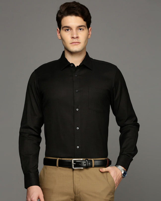 Men Black Cotton Blend Slim Shirt