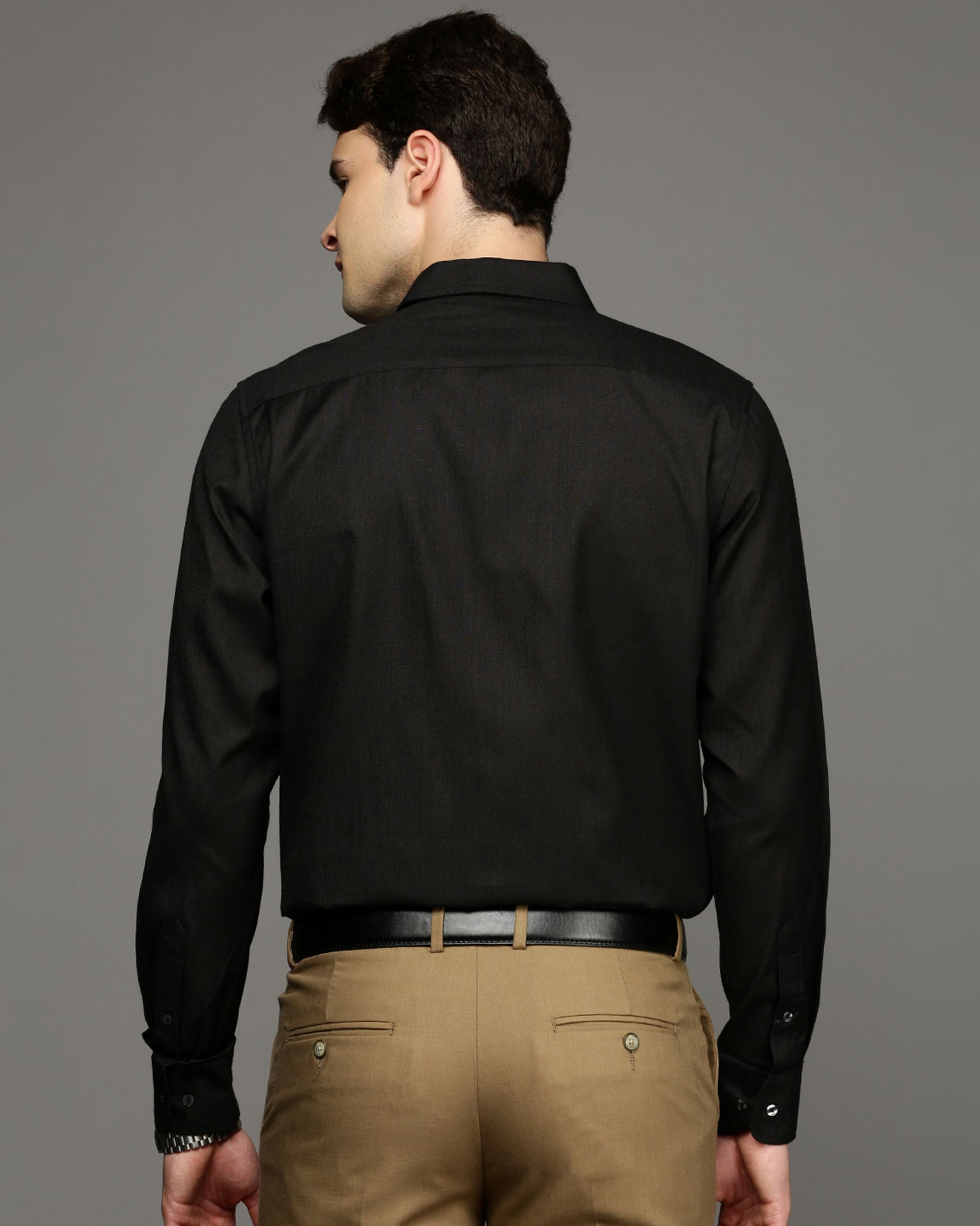 Men Black Cotton Blend Slim Shirt