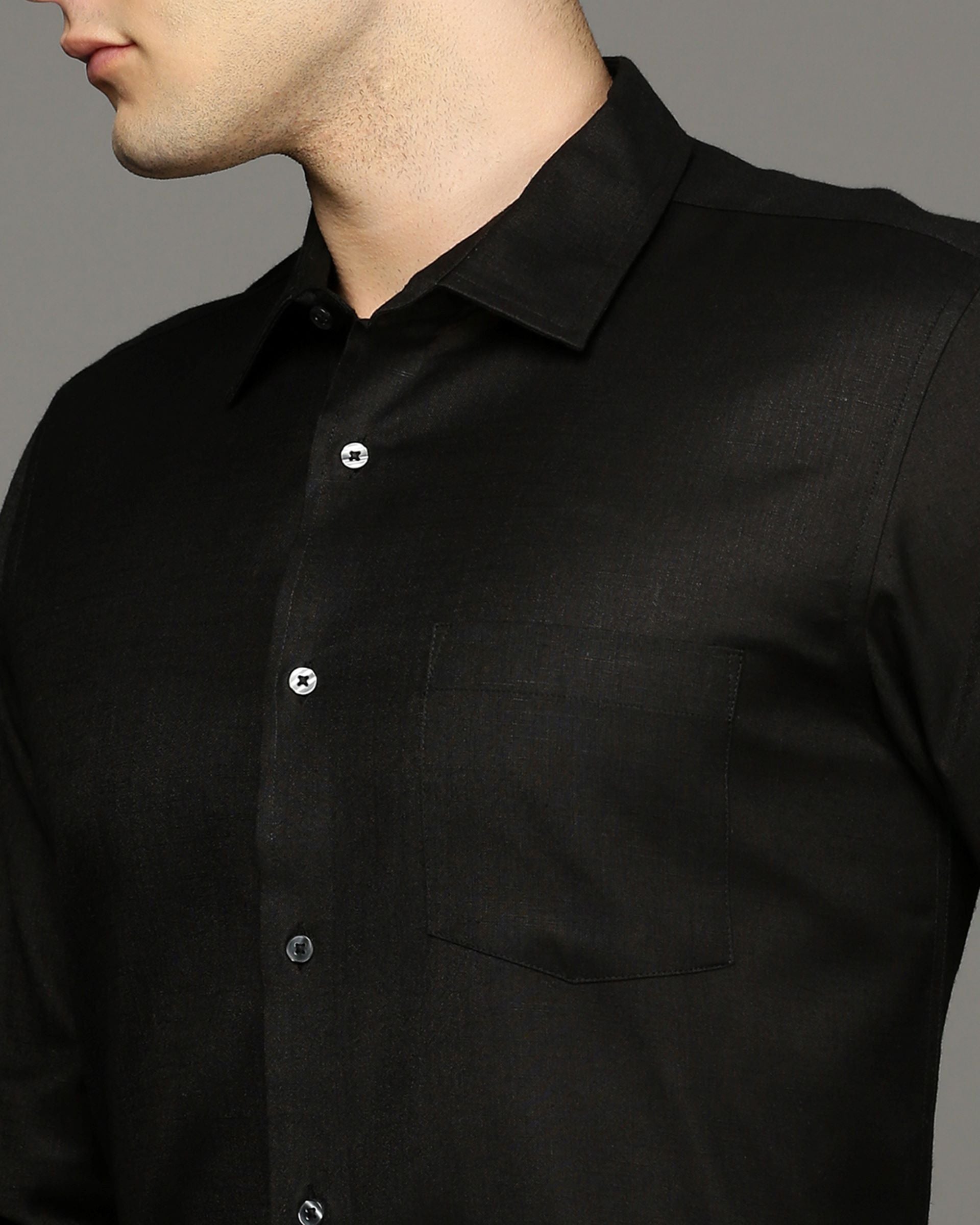 Men Black Cotton Blend Slim Shirt