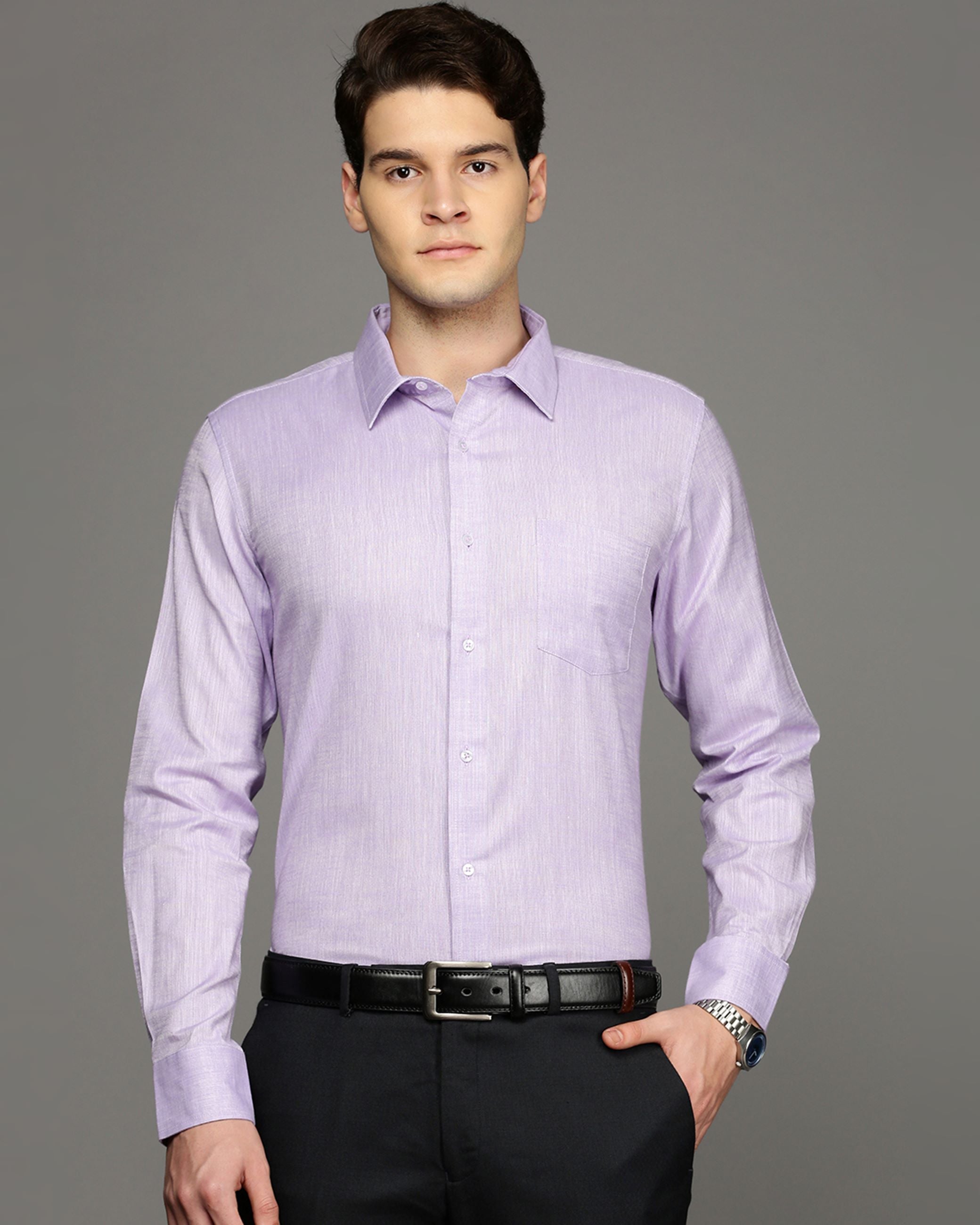 Men Purple Cotton Blend Slim Shirt