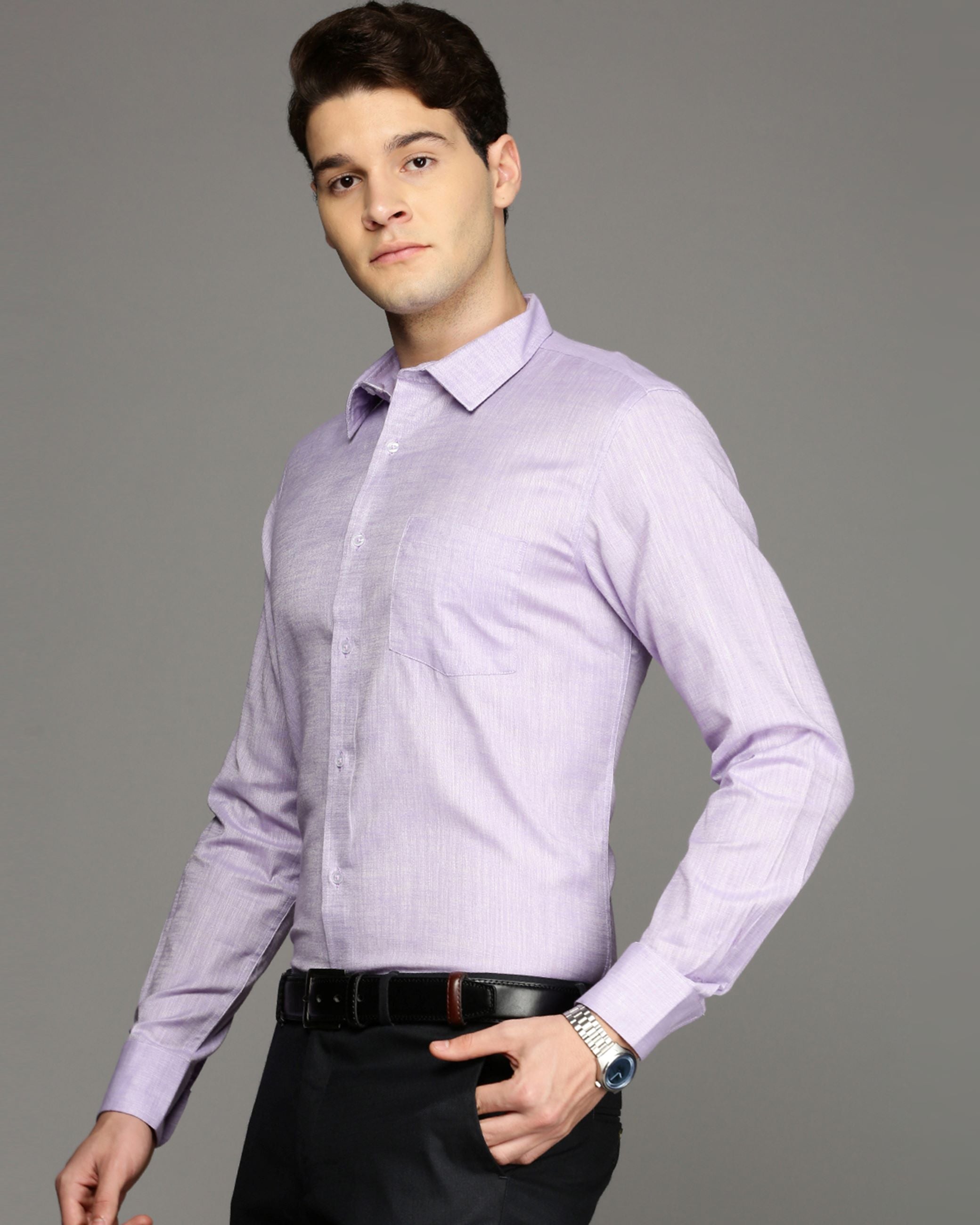 Men Purple Cotton Blend Slim Shirt