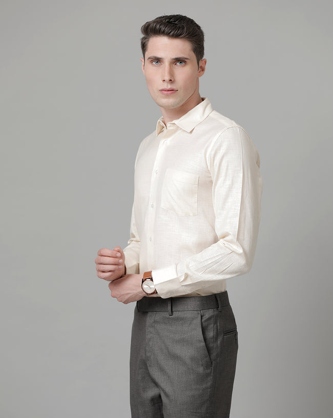Men Beige Cotton Blend Slim Shirt