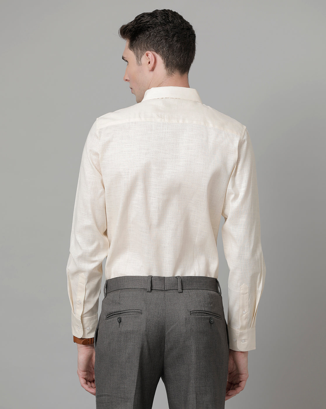Men Beige Cotton Blend Slim Shirt