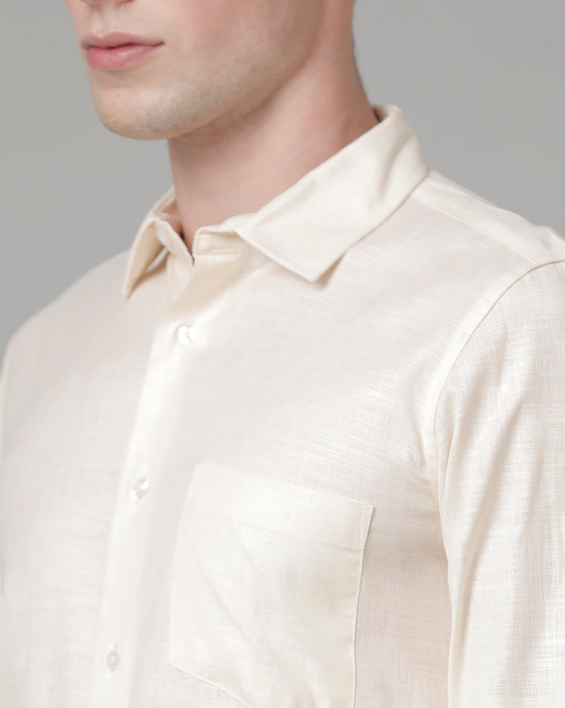 Men Beige Cotton Blend Slim Shirt