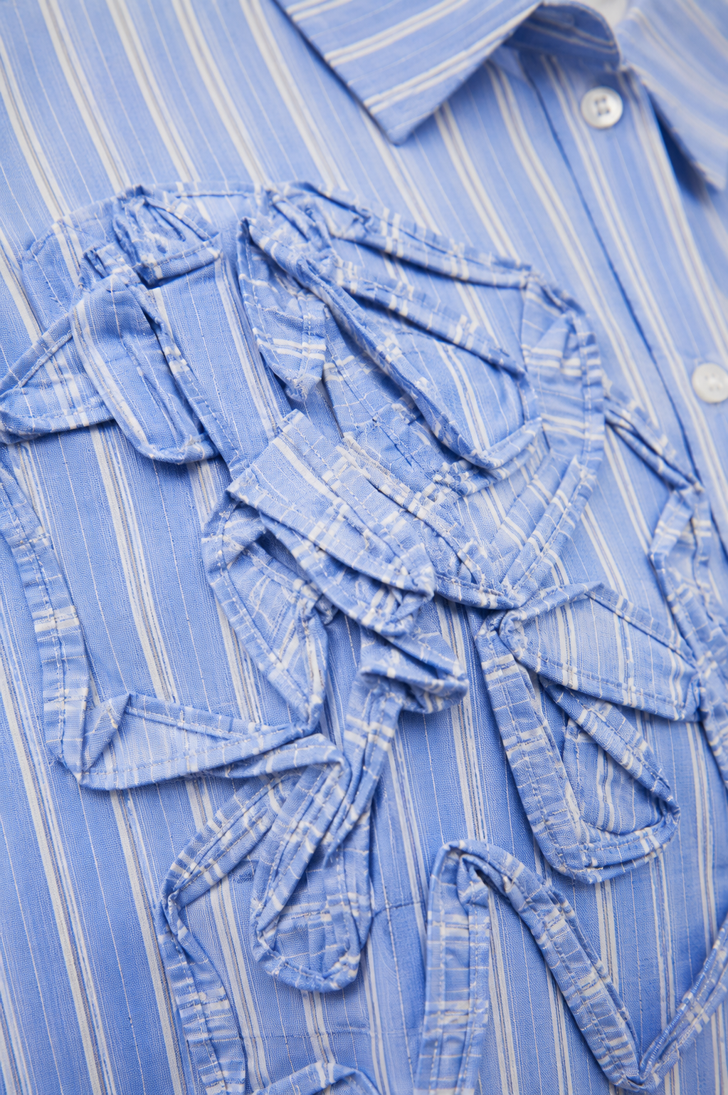 Women Blue Stripe Shirt With Ruffle Detail