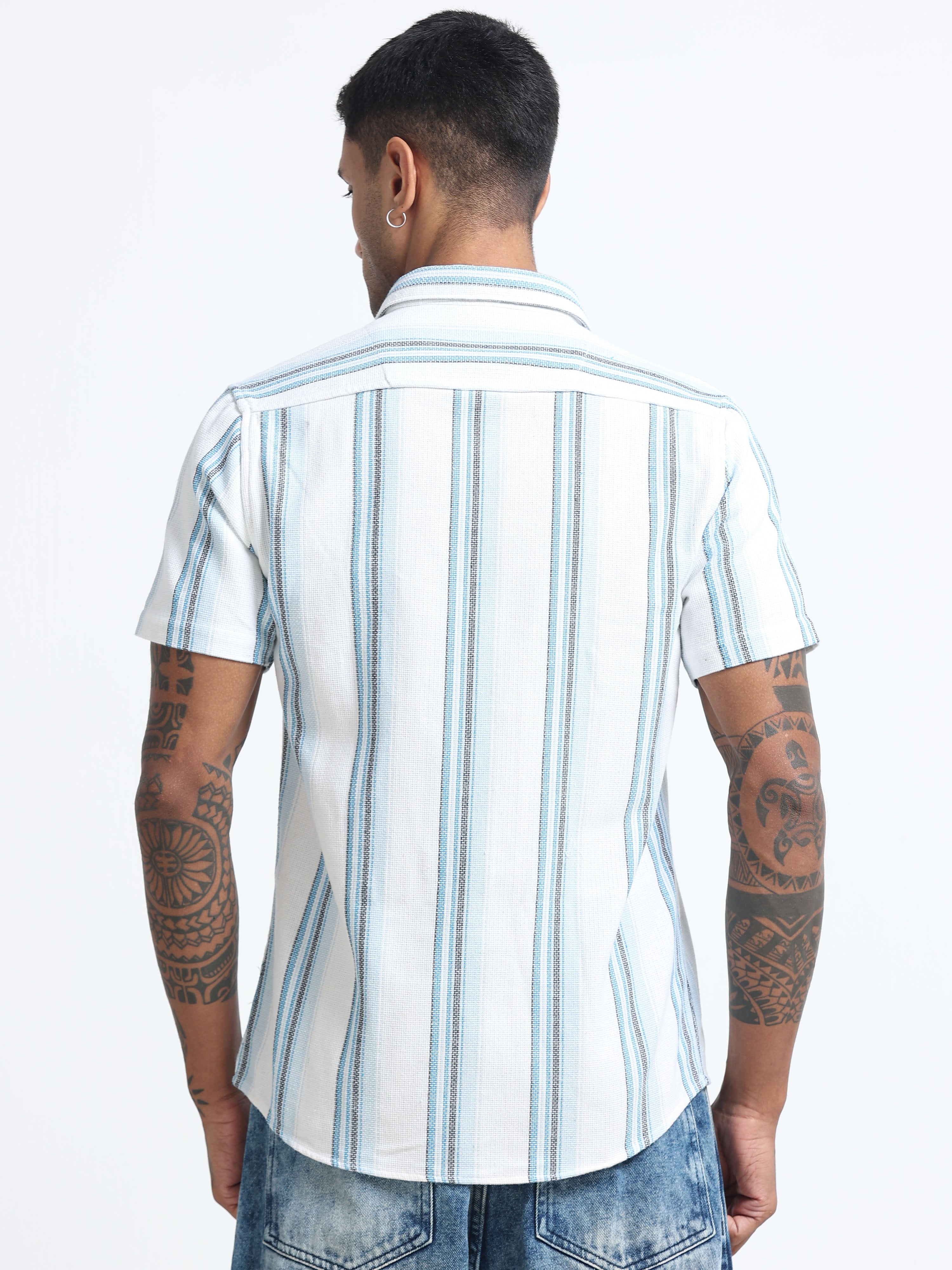 Men Striped Half Sleeve Casual Shirt