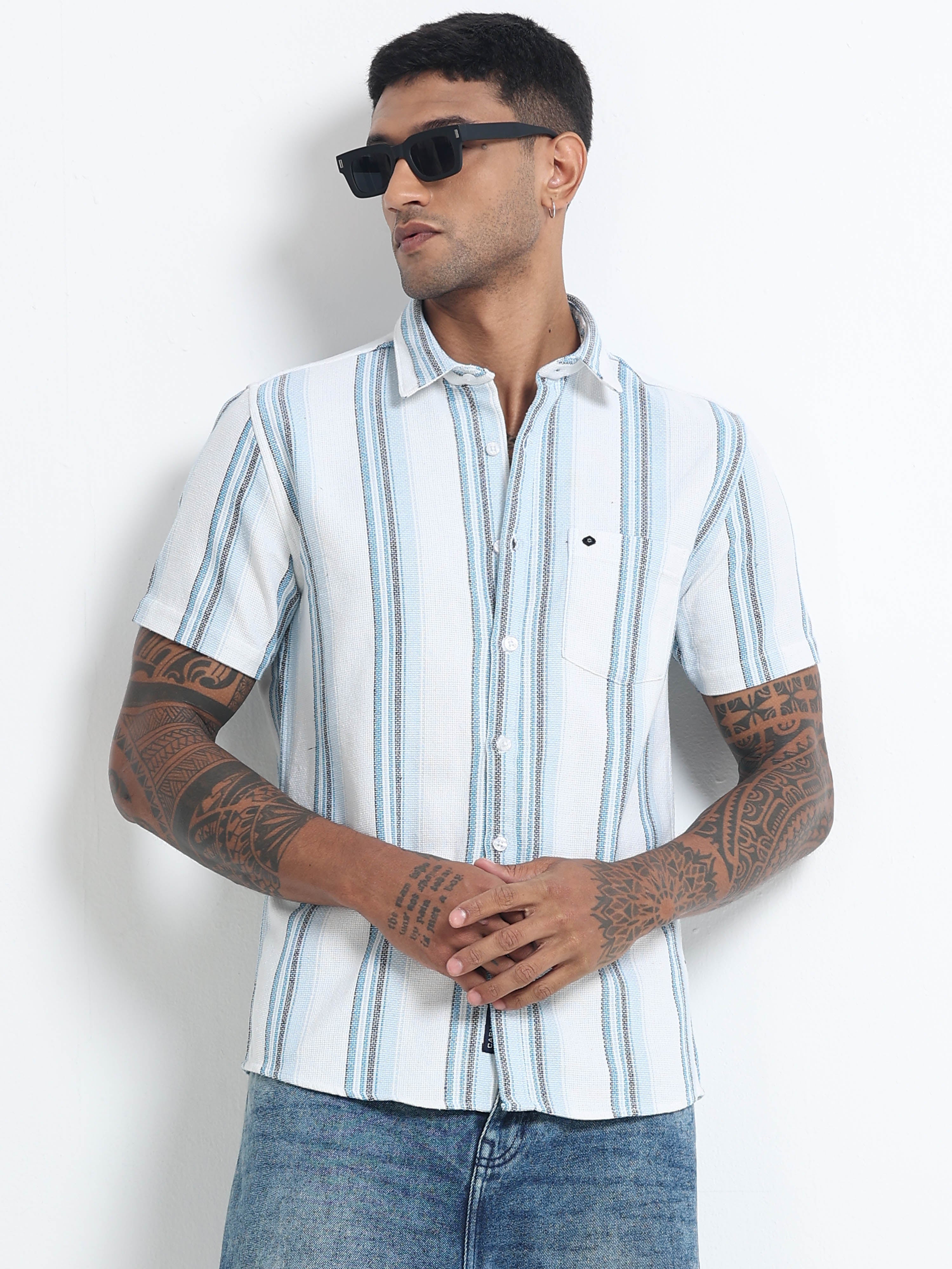 Men Striped Half Sleeve Casual Shirt