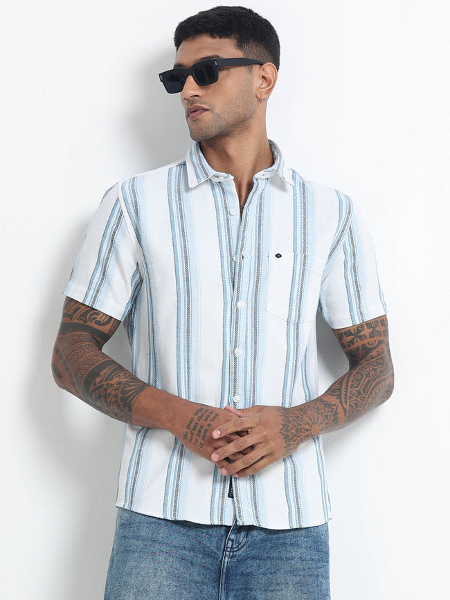 Men Striped Half Sleeve Casual Shirt