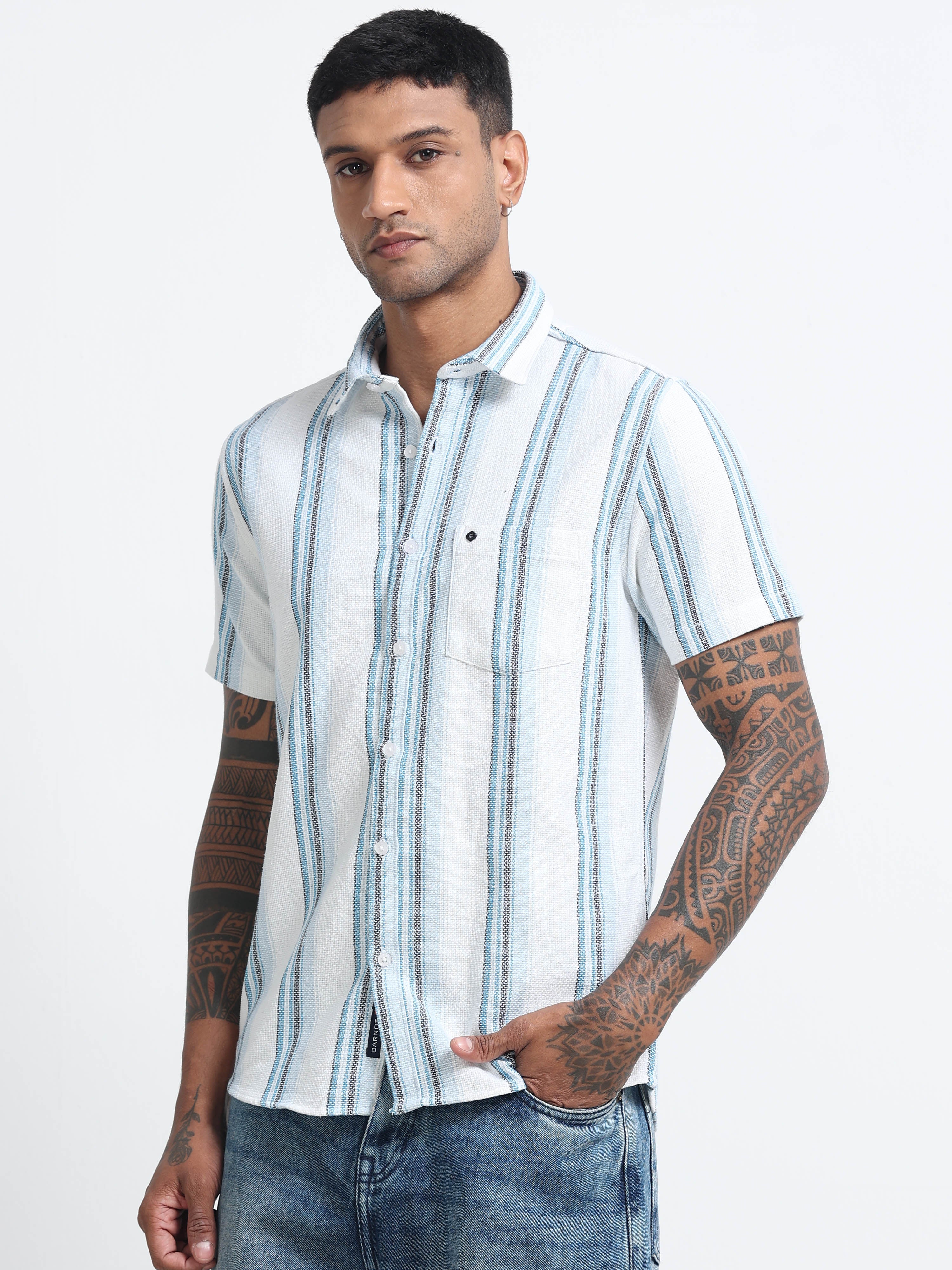 Men Striped Half Sleeve Casual Shirt