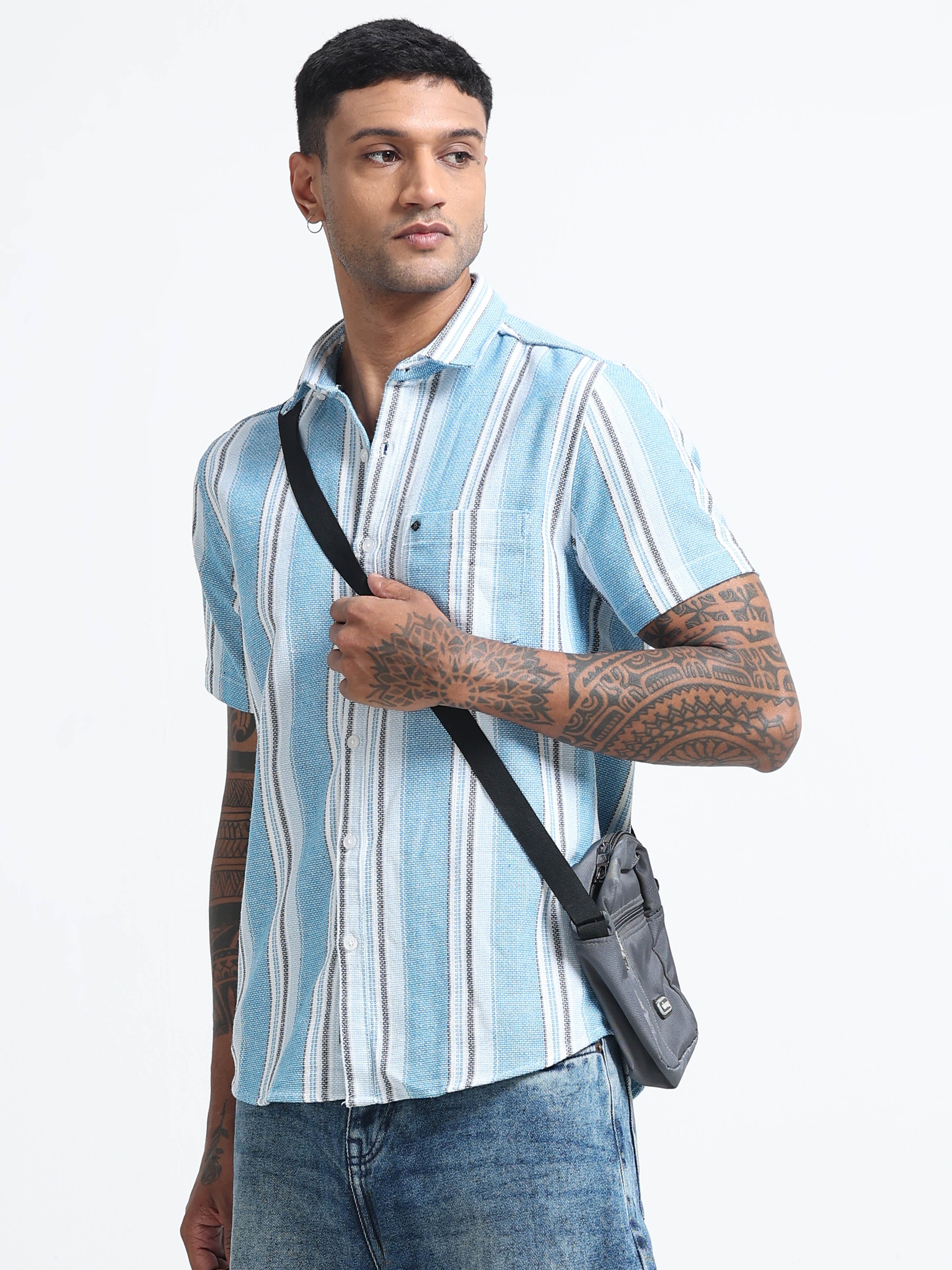 Men Striped Half Sleeve Casual Shirt