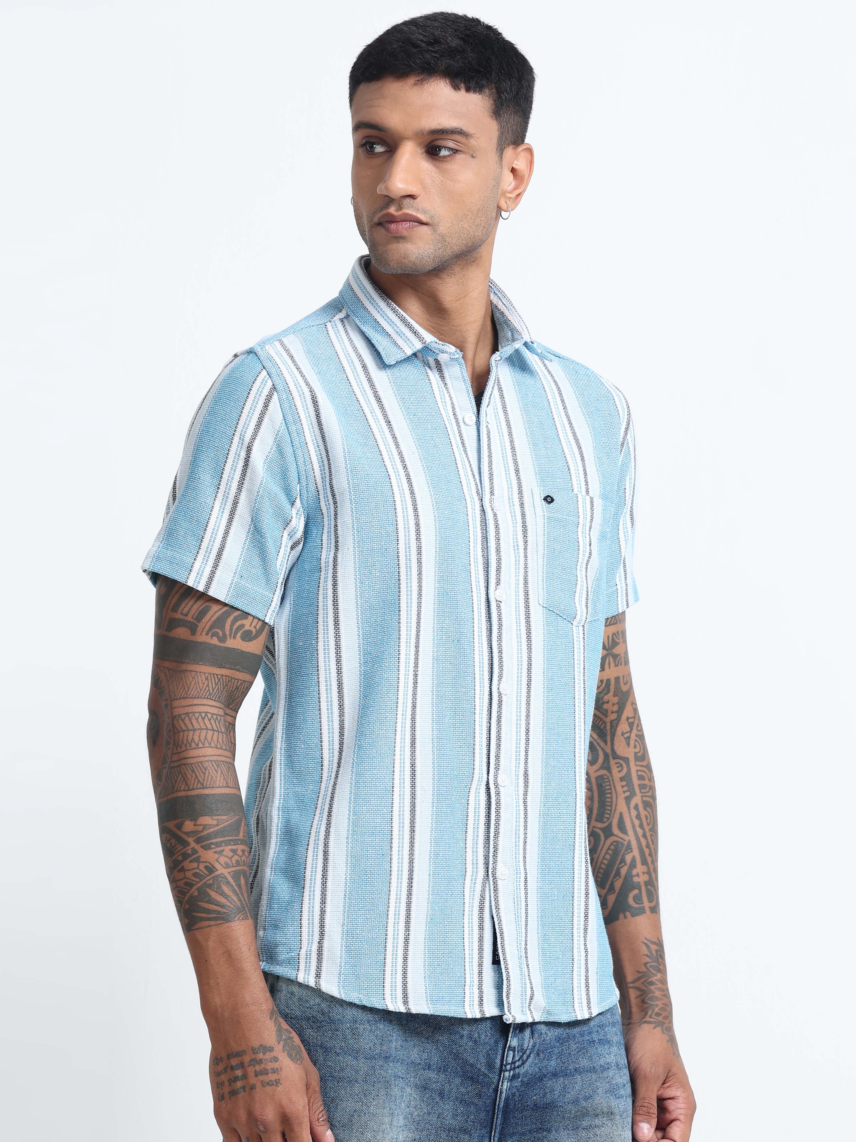 Men Striped Half Sleeve Casual Shirt